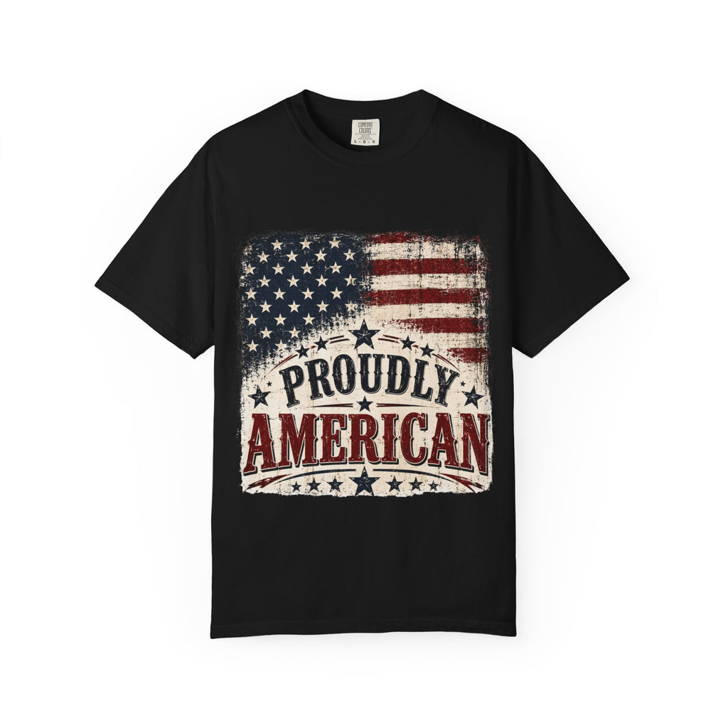 Proudly American T-Shirt — Vintage Flag Patriotic Tee for 4th of July