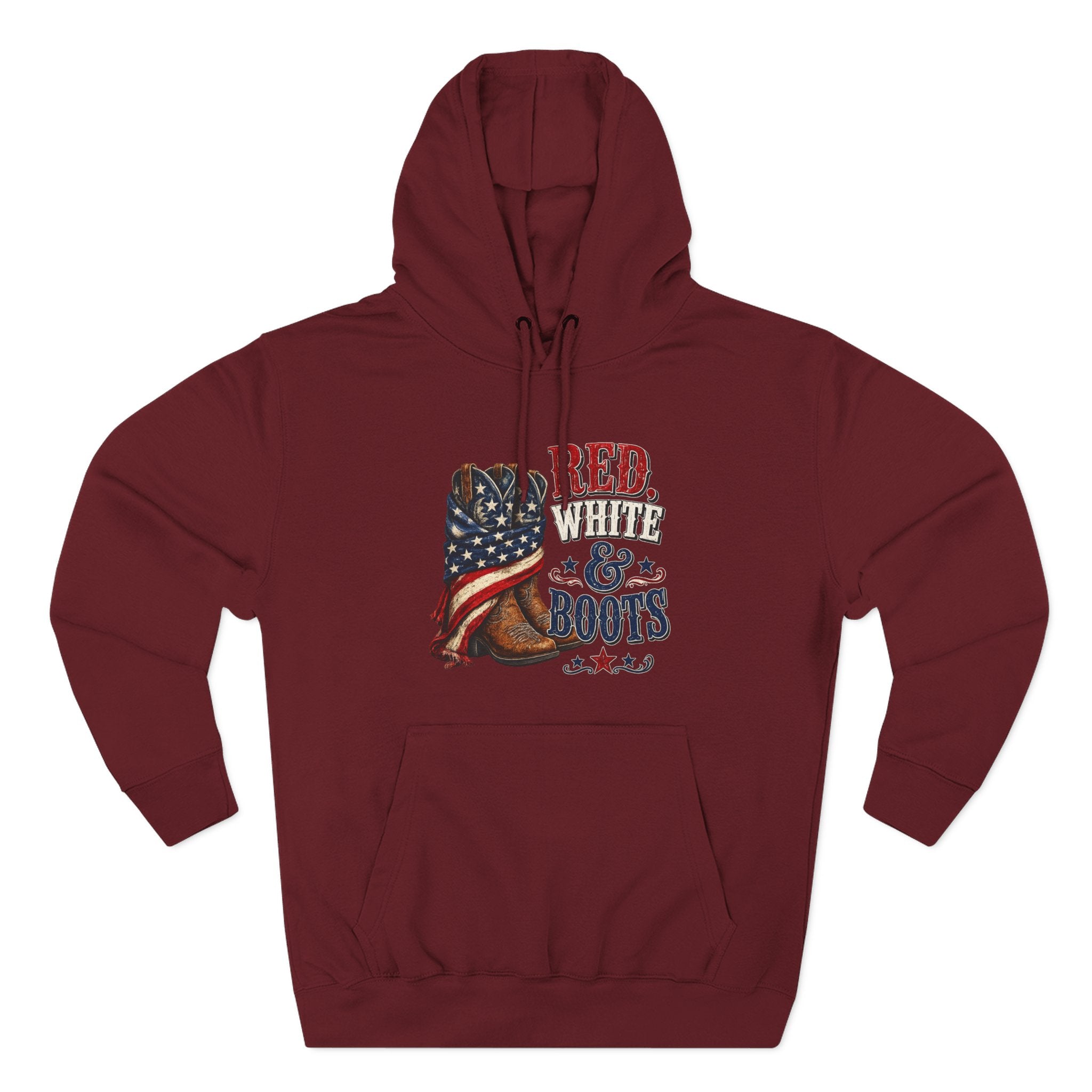 Patriotic 'Red White & Boots' Hoodie — American Flag Cowboy Boots Pullover