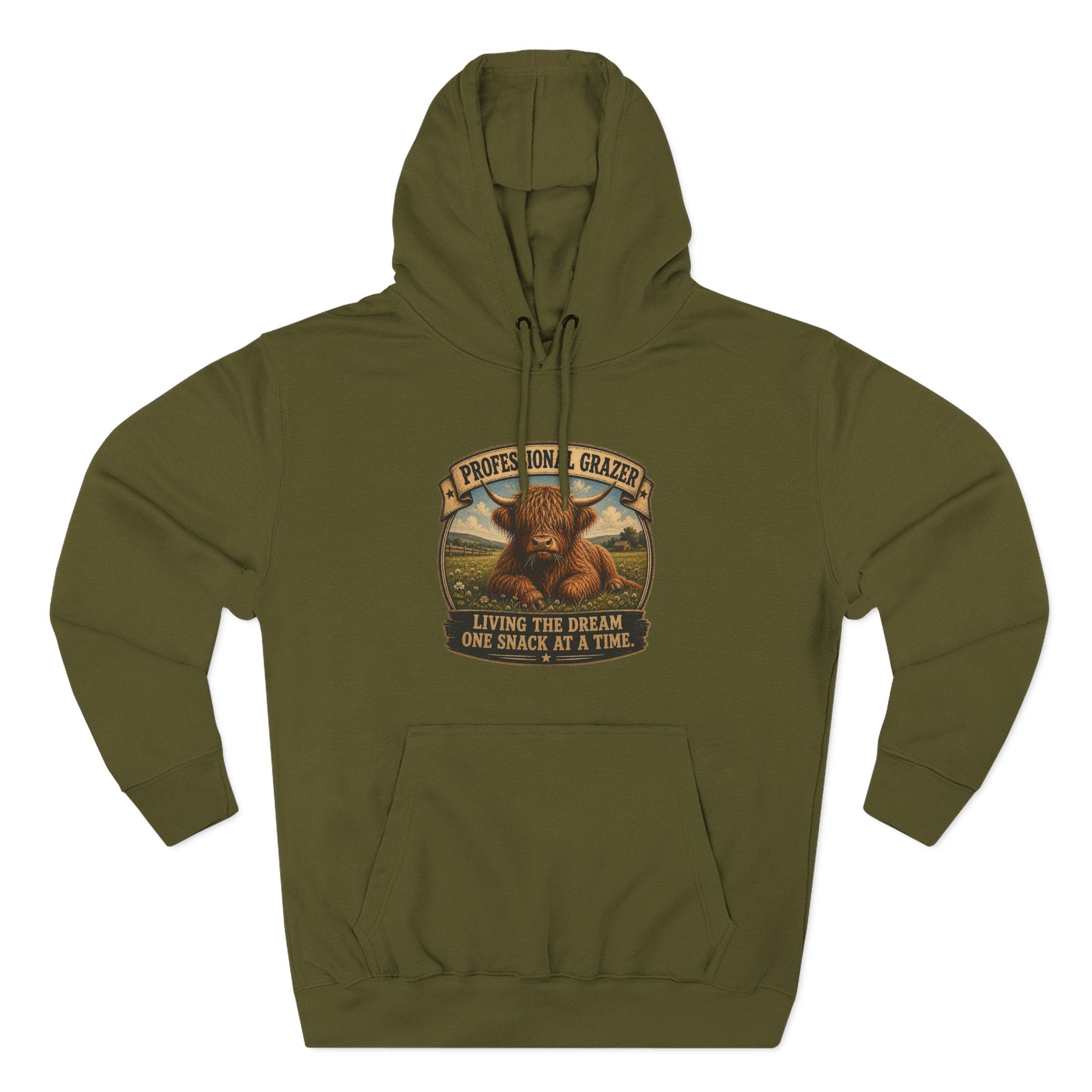 Professional Grazer Highland Cow Three-Panel Fleece Hoodie