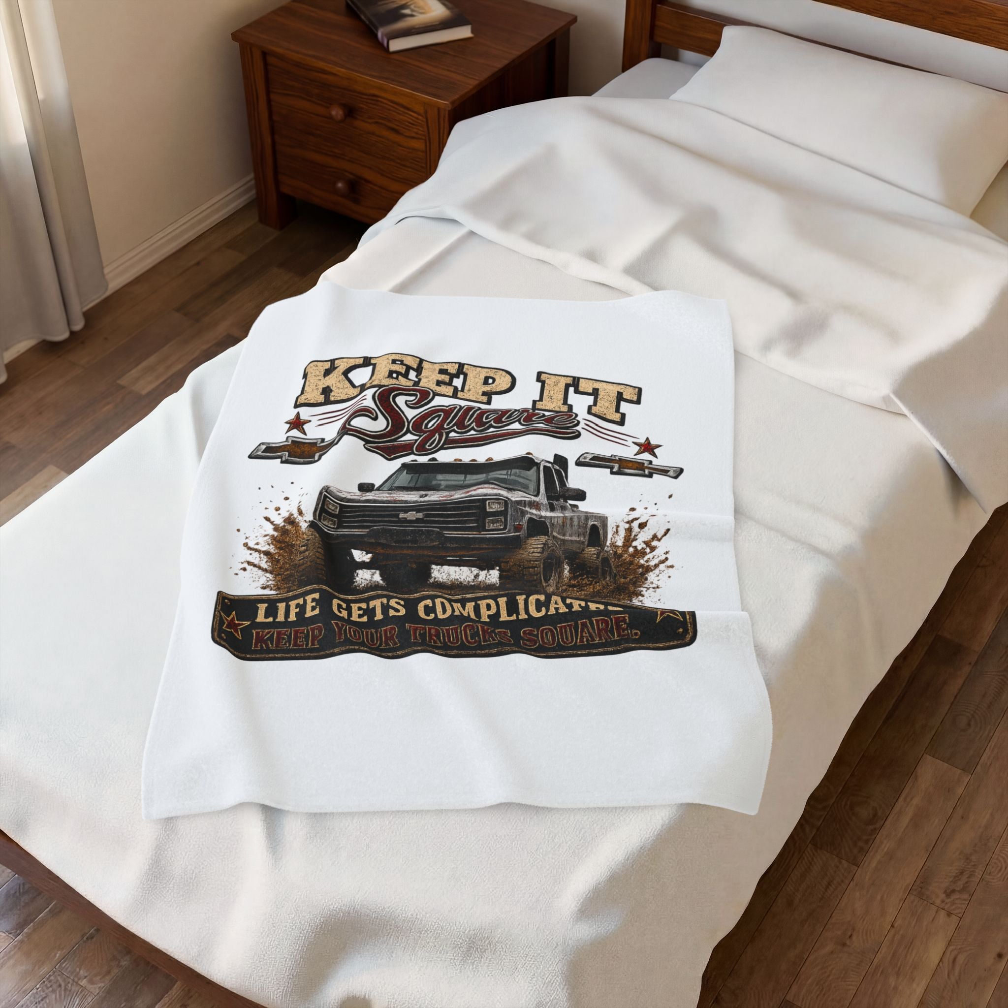 'Life Gets Complicated' Cozy Throw for Chevy Truck Fans — Keep It Square Truck Plush Blanket