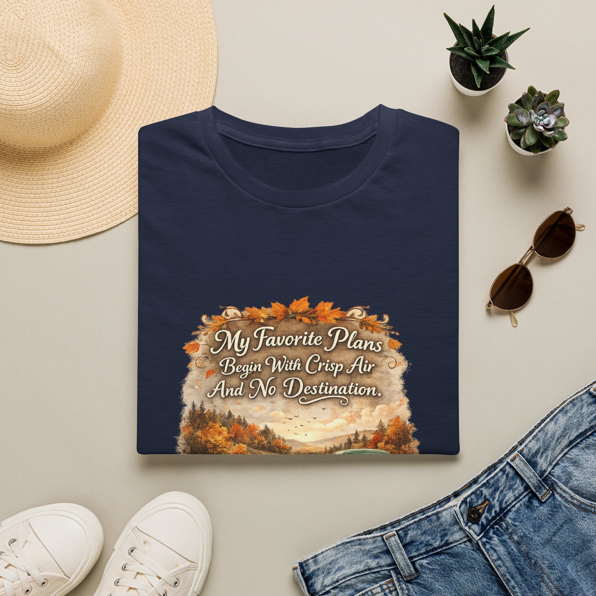 “My Favorite Plans Begin With Crisp Air And No Destination” Vintage Autumn Tee — Fall Roadtrip T-Shirt