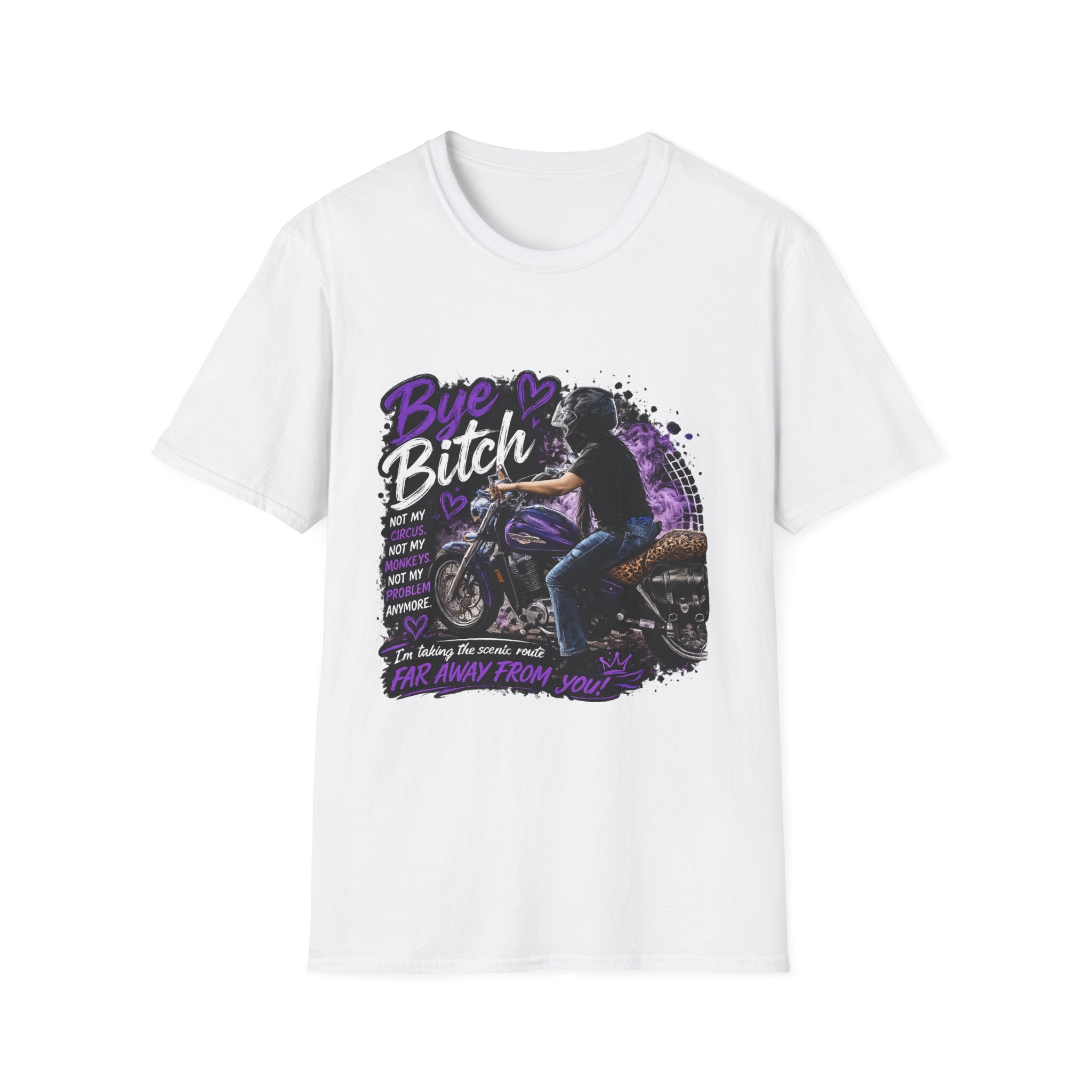 "Bue Bitch" Purple Motorcycle Design – Biker Babe Graphic T‑Shirt