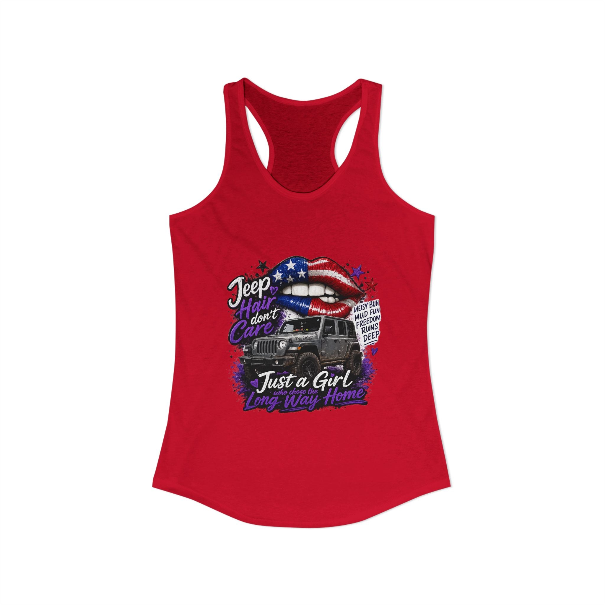 Jeep Hair Don't Care - Just a Girl A Long Way Home Women's Ideal Racerback Tank