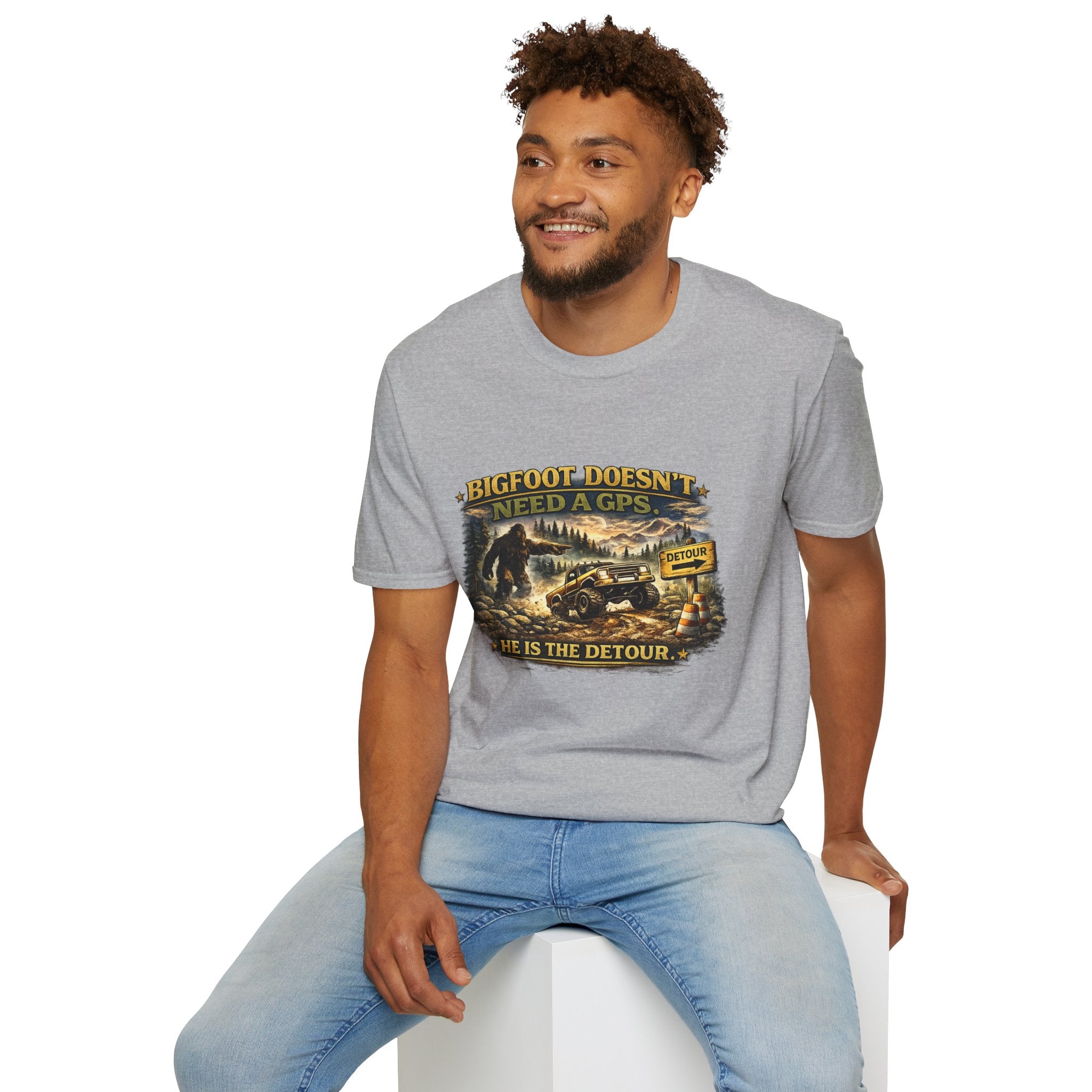 Bigfoot Doesn't Need a GPS T-Shirt — Funny Sasquatch Off-Road Detour Tee
