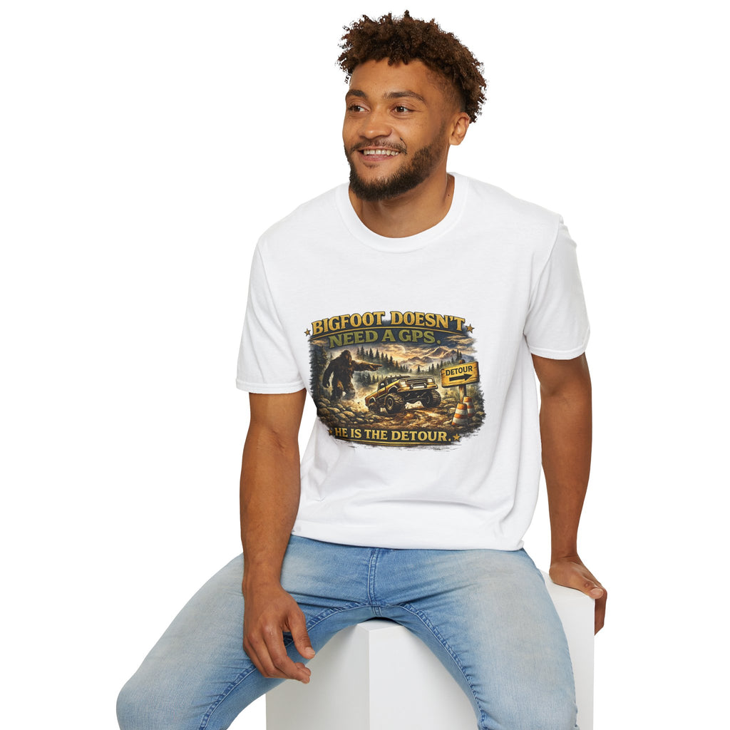 Bigfoot Doesn't Need a GPS T-Shirt — Funny Sasquatch Off-Road Detour Tee