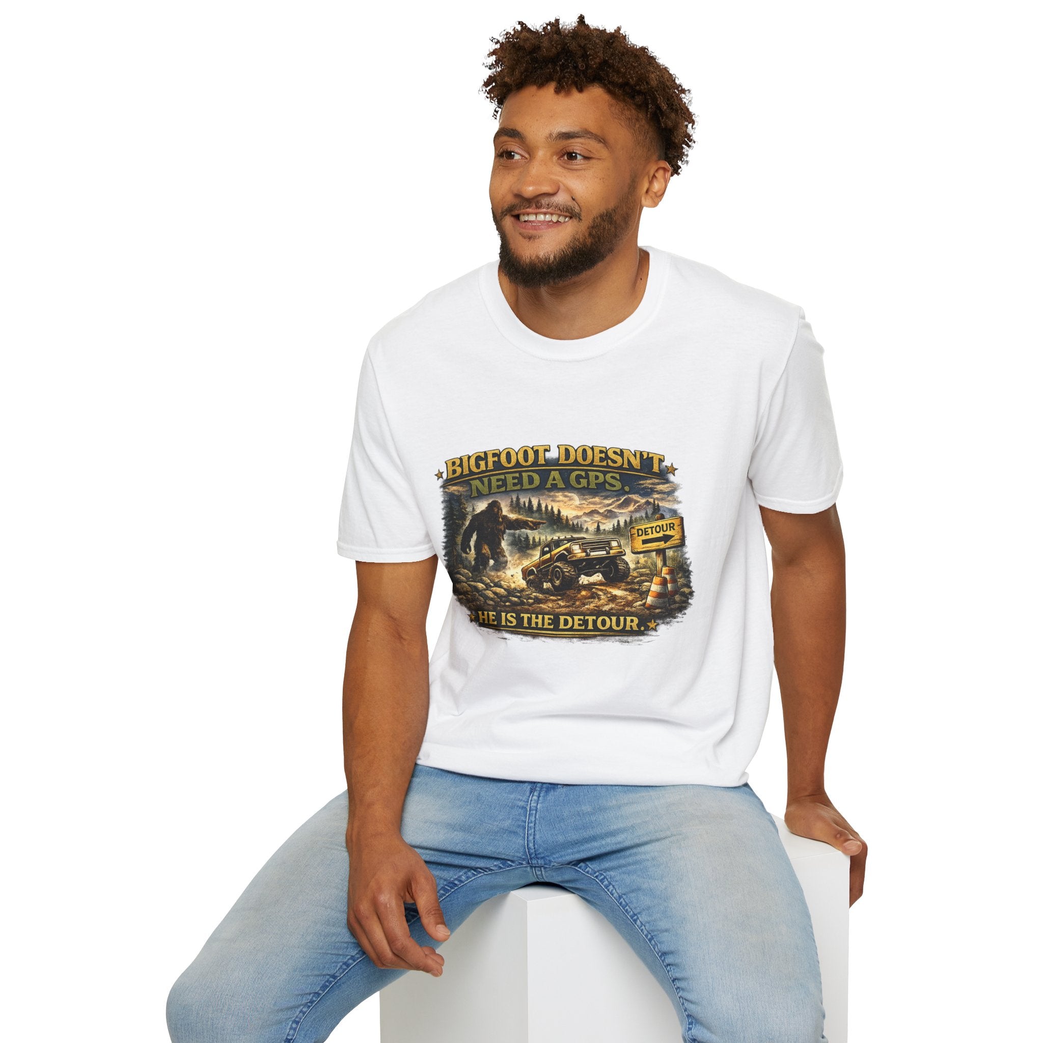 Bigfoot Doesn't Need a GPS T-Shirt — Funny Sasquatch Off-Road Detour Tee