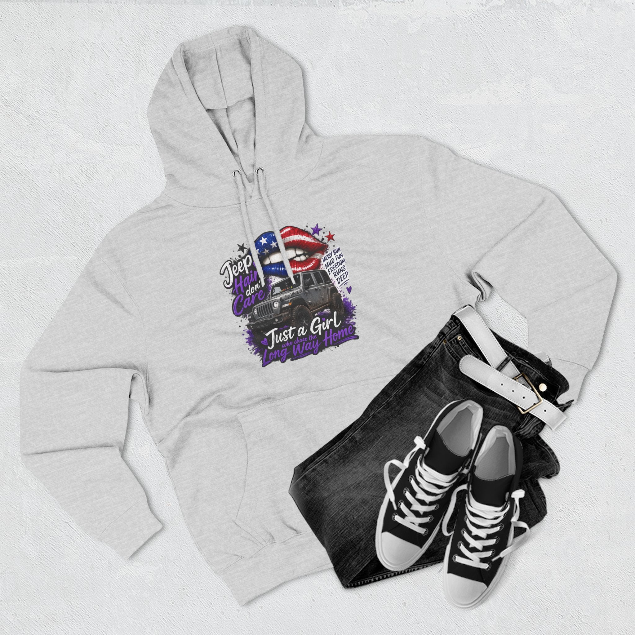 Patriotic 'Jeep Ain't Just a Girl Thing' – Graphic Fleece Pullover Jeep Driver Hoodie