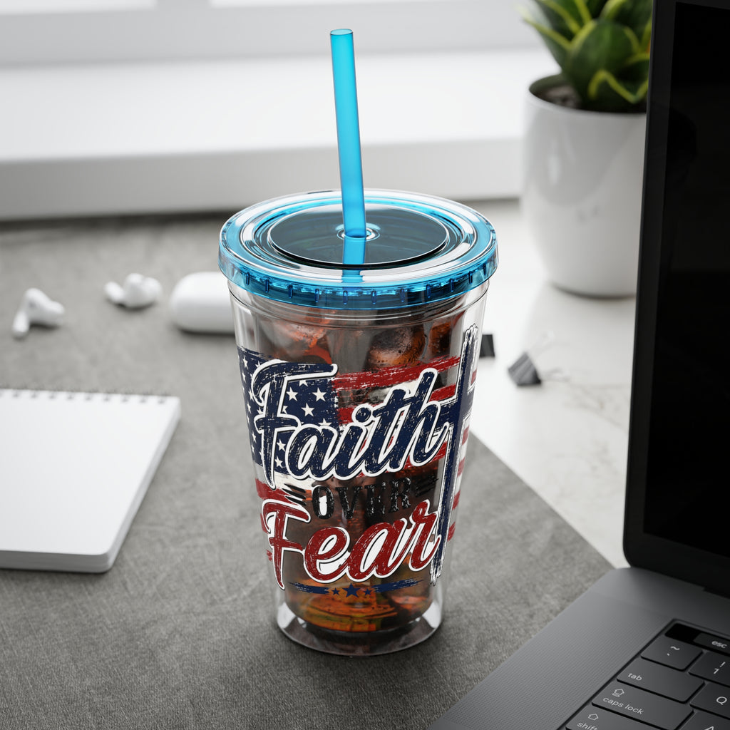 Faith Over Fear Sunsplash Tumbler with Straw, 16oz