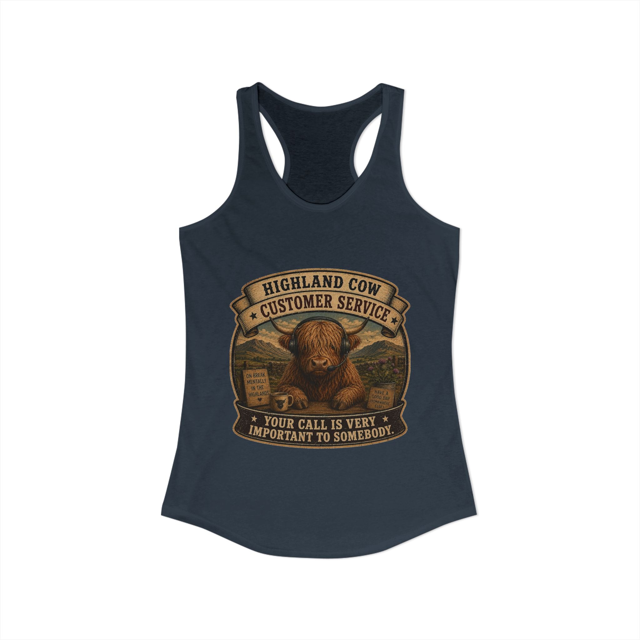 Highland Cow Customer Service Women's Ideal Racerback Tank