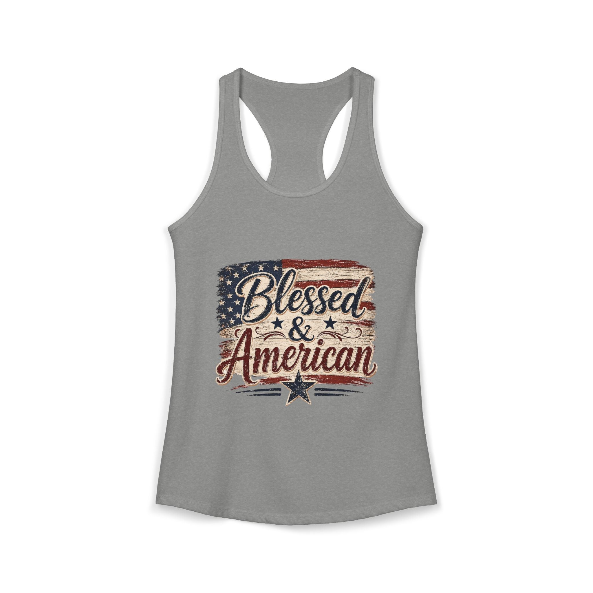 Blessed & American Women's Ideal Racerback Tank— Patriotic Flag Graphic Lightweight Sweatshirt