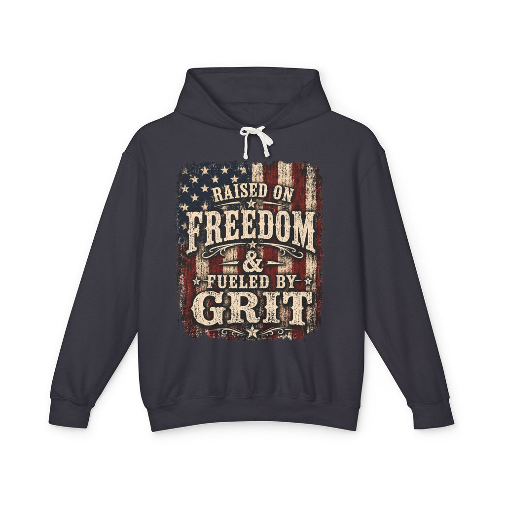 Raised On Freedom & Fueled By Grit Hoodie — Patriotic American Flag Pullover
