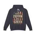 Raised On Freedom & Fueled By Grit Hoodie — Patriotic American Flag Pullover