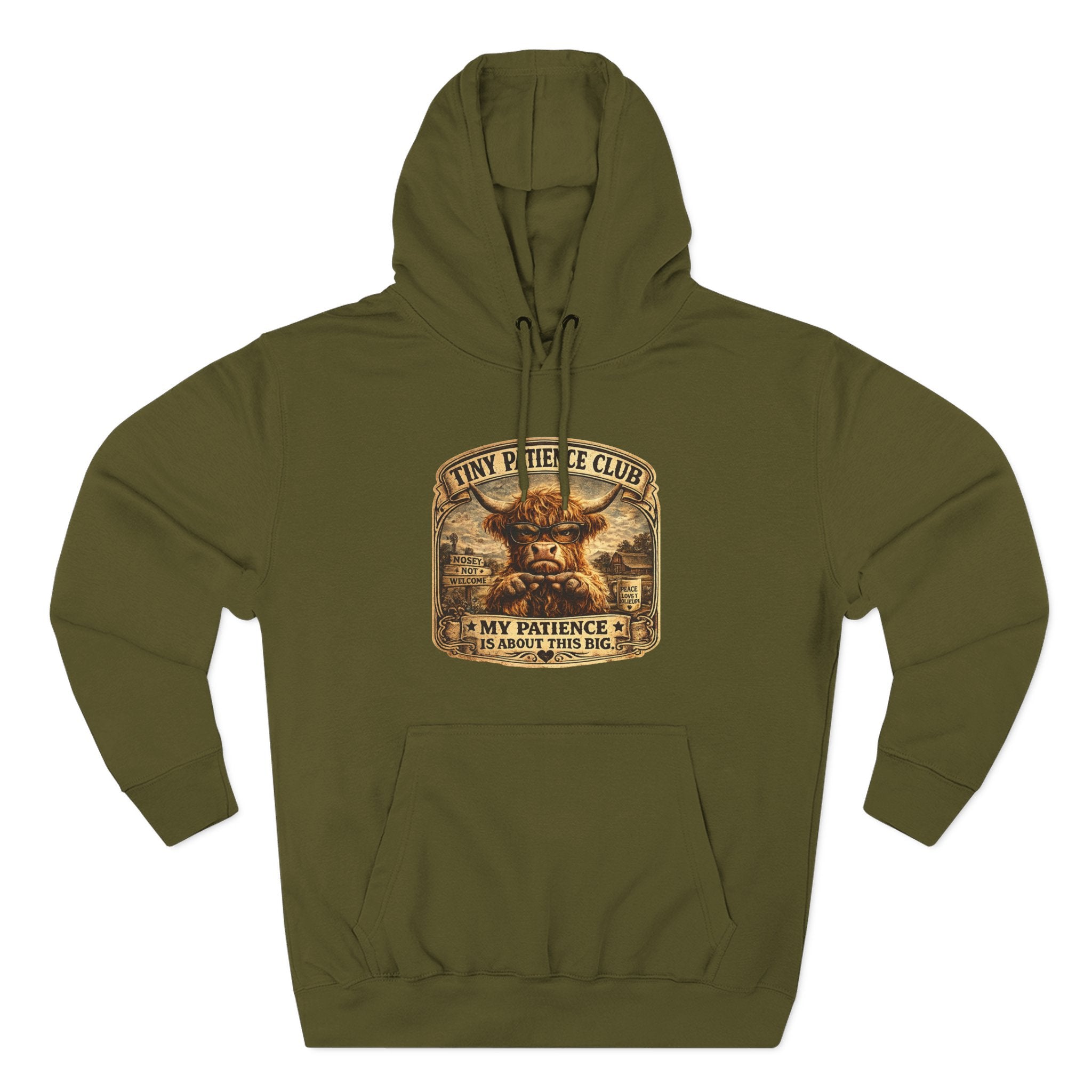 Tiny Patience Club Highland Cow Three-Panel Fleece Hoodie
