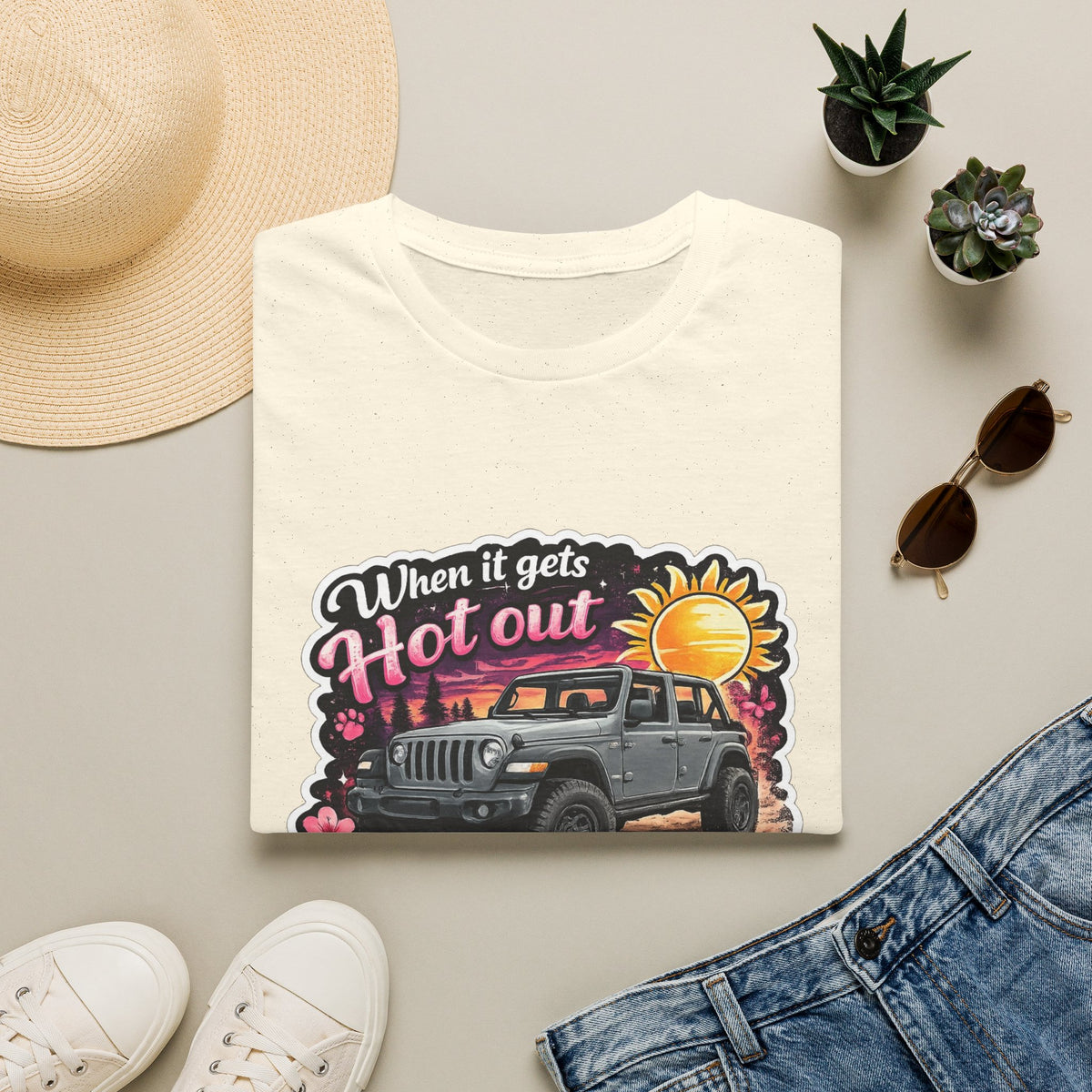 When It Gets Hot Out Jeep (Pink) Unisex Softstyle T-Shirt