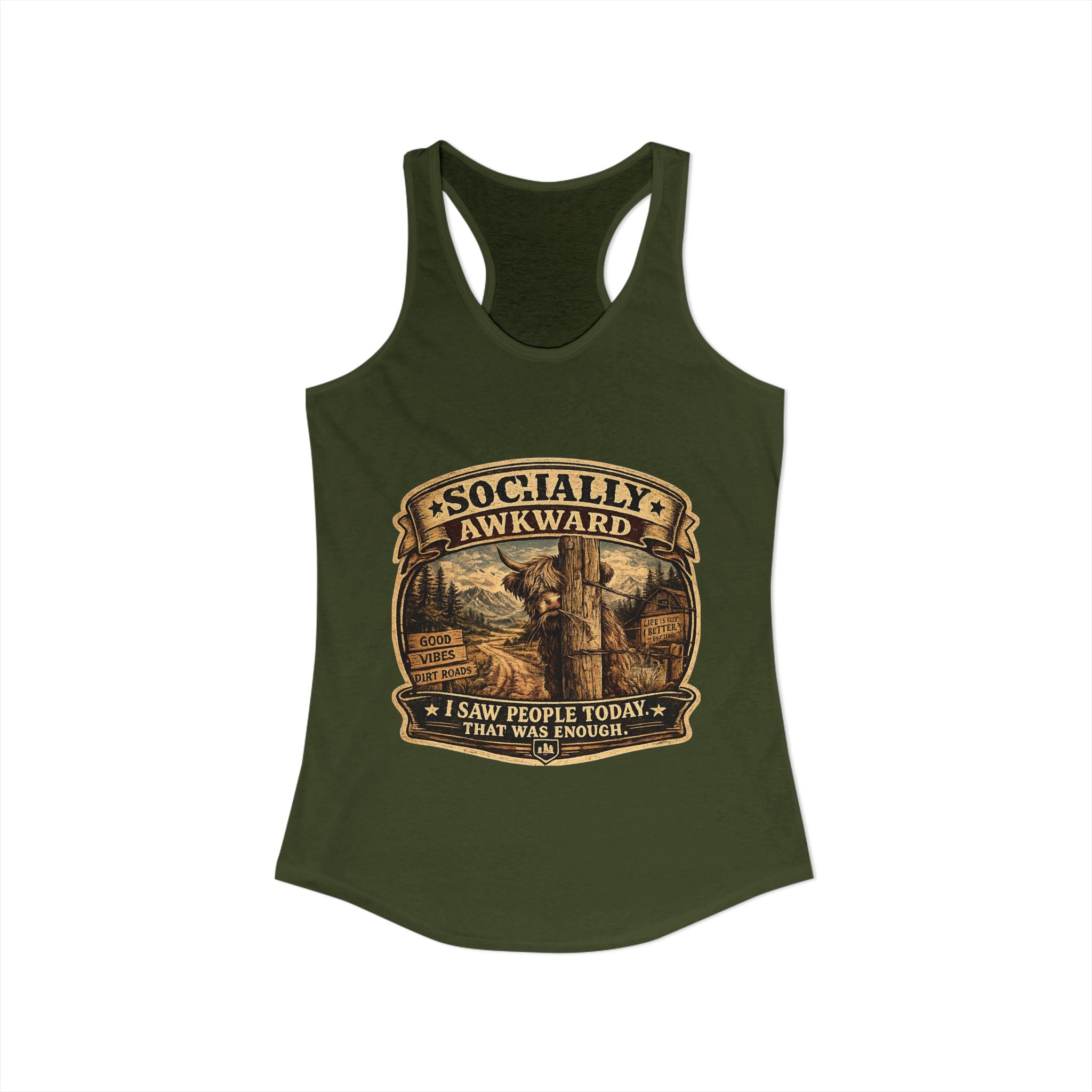 Socially Awkward Highland Cow Women's Ideal Racerback Tank