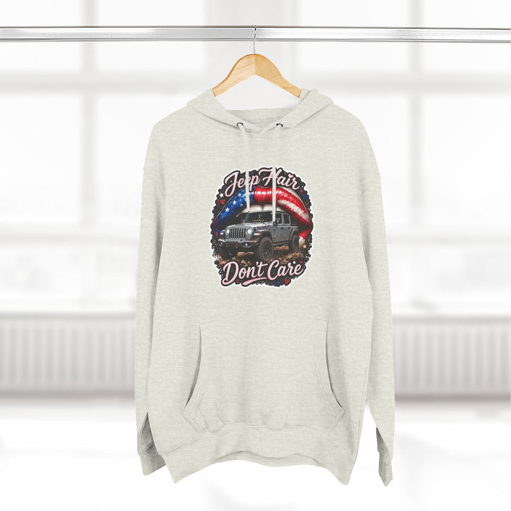 "Jeep Hair Don't Care" Graphic Fleece Pullover - Patriotic Jeep Hoodie