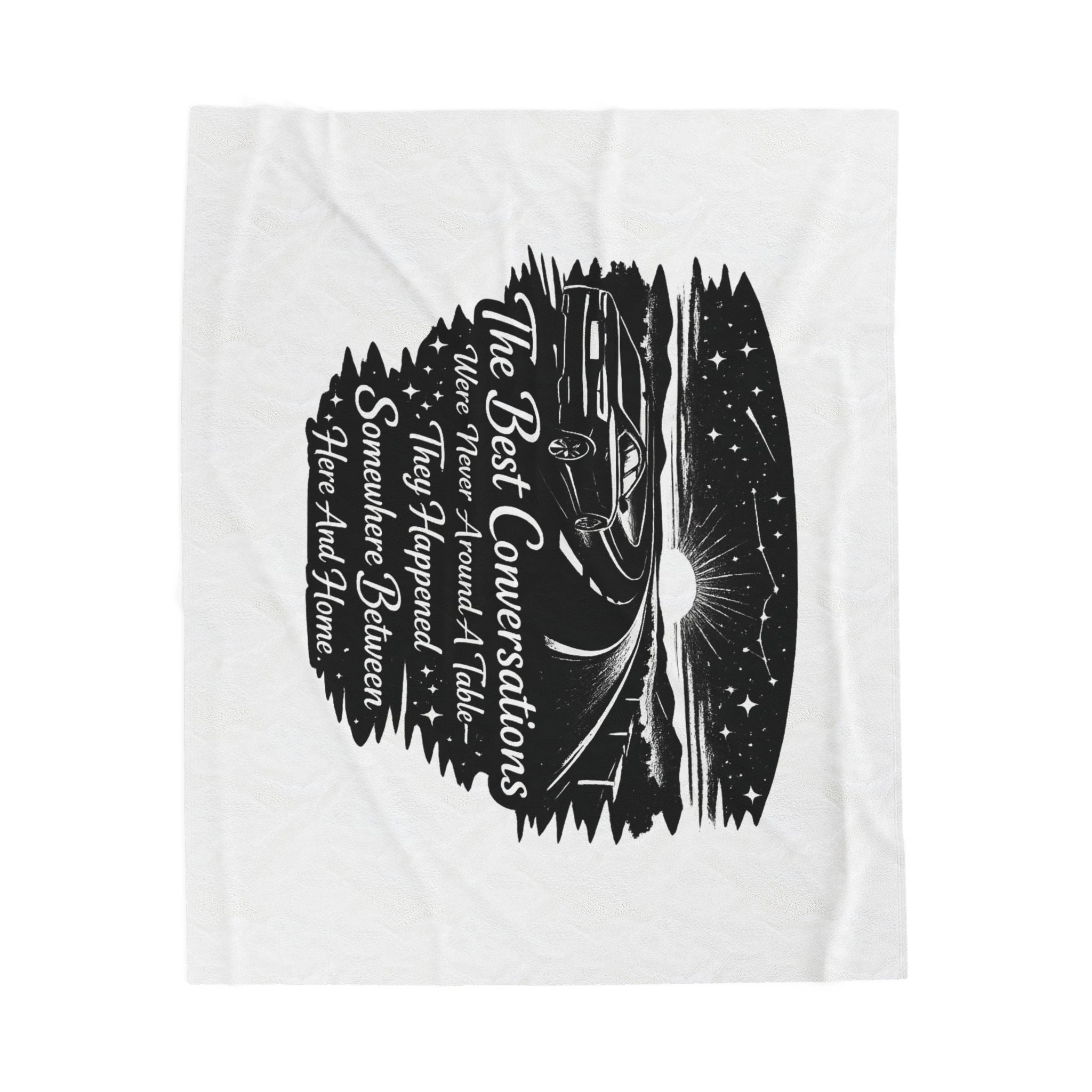 “The Best Conversations” Scenic Camping Quote Throw — Velveteen Plush Blanket