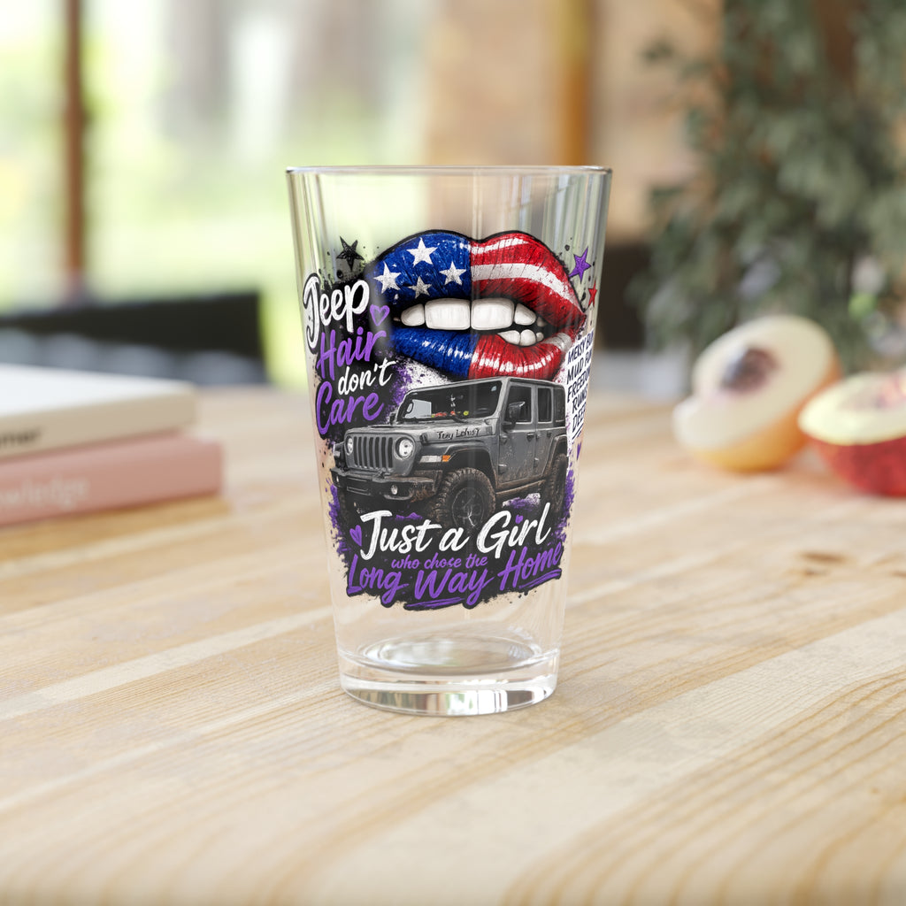 'Jeep Hair Don't Care' Patriotic Lips Design — Pint Glass