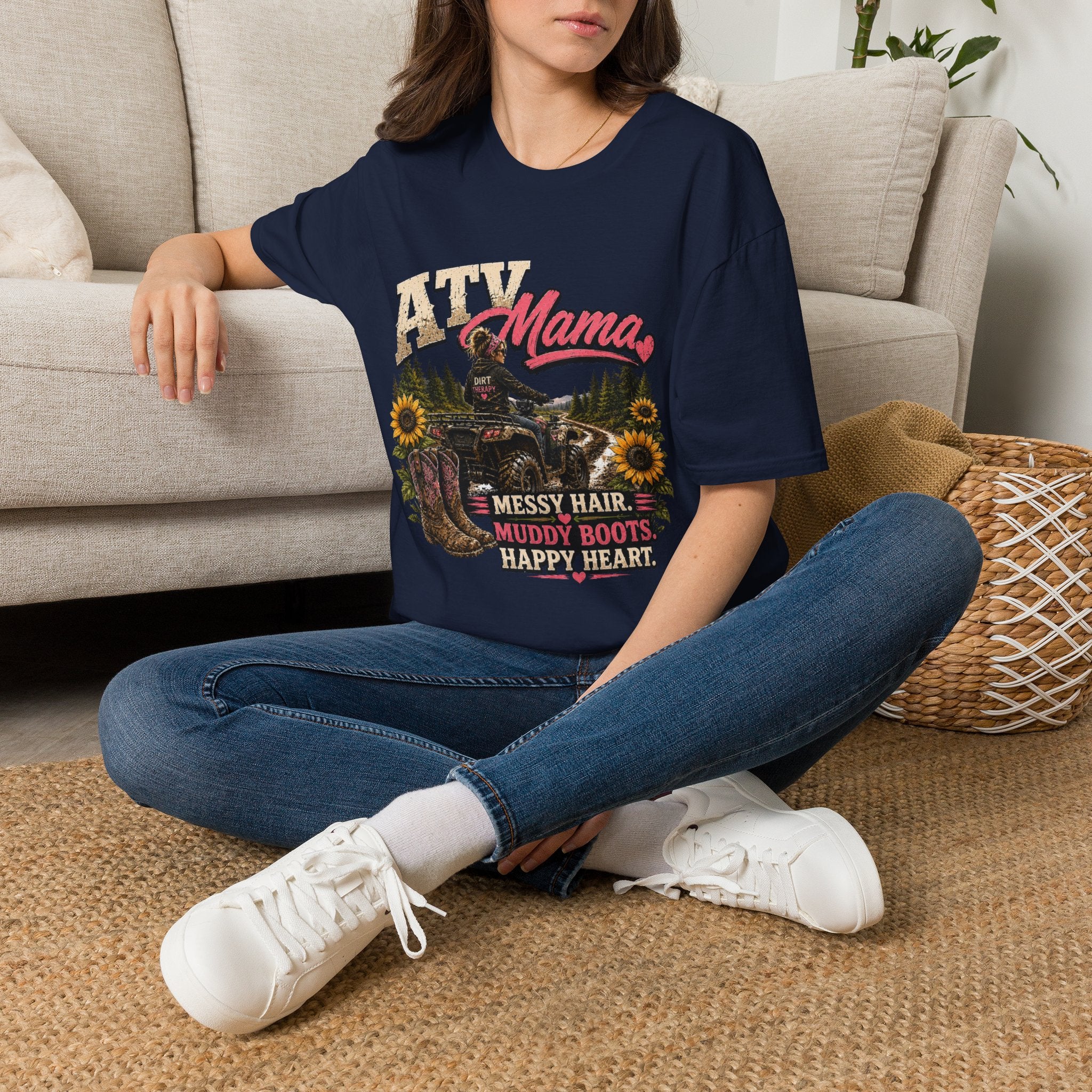 ATV Mama T-Shirt — Messy Hair, Muddy Boots Graphic Tee for Moms