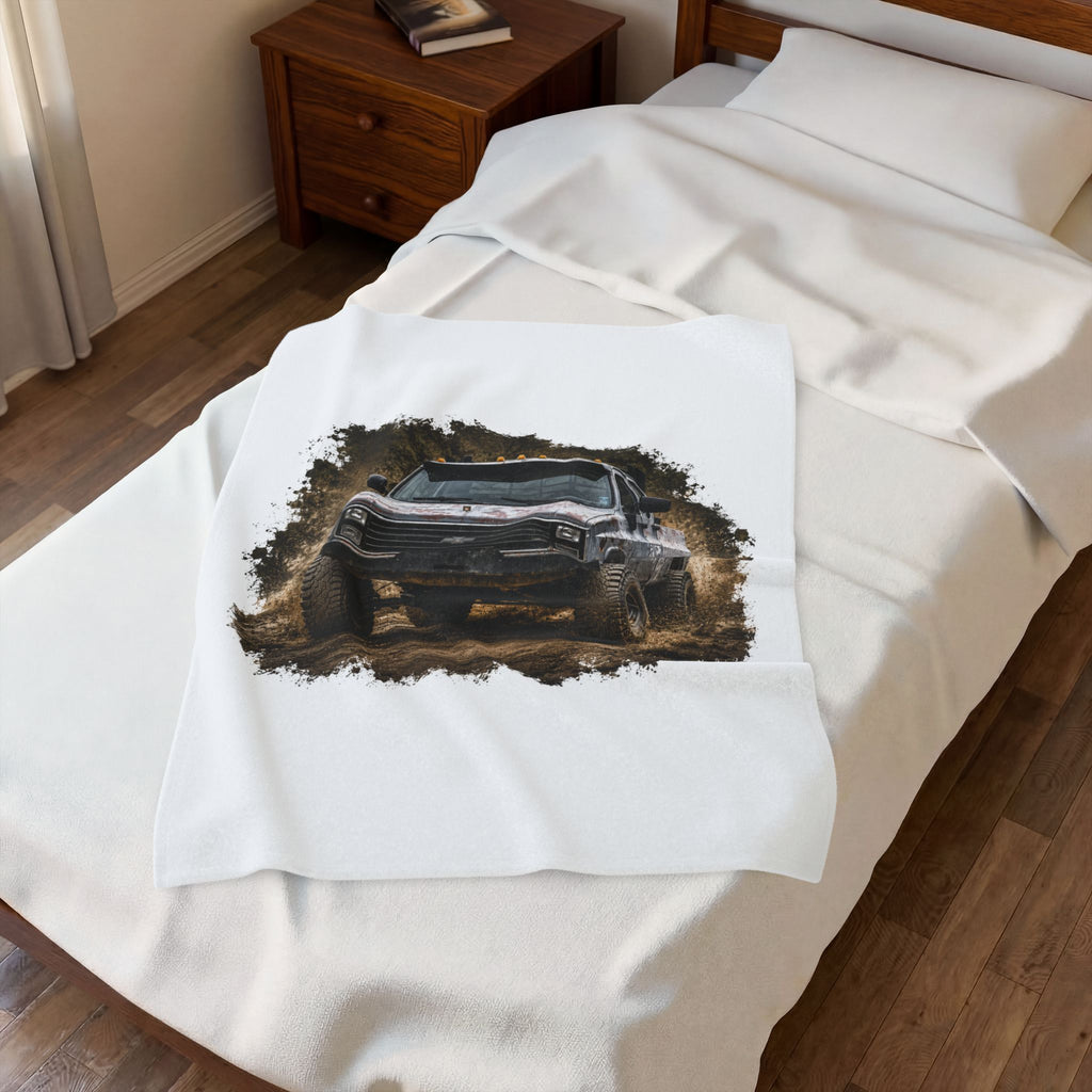 Off-Road Truck Velveteen Plush Blanket – Muddy 4x4 Pickup Graphic Throw