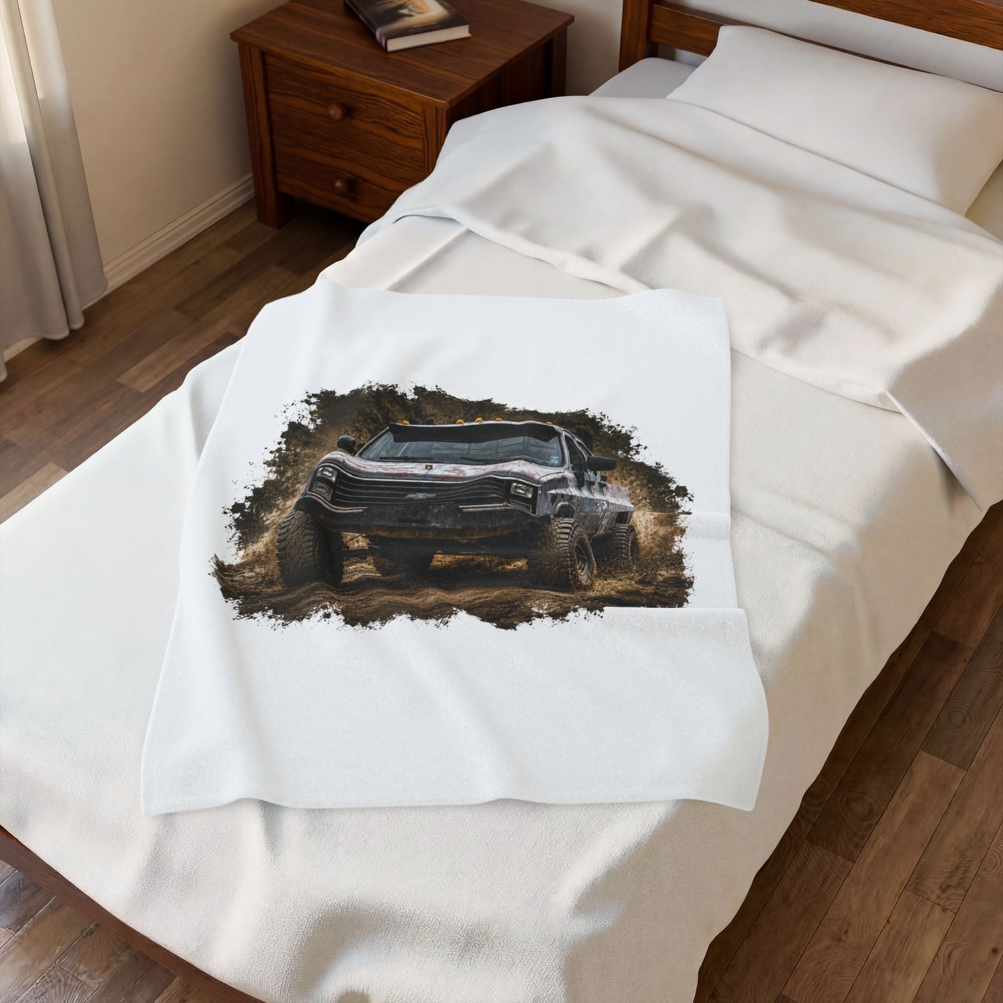 Off-Road Truck Velveteen Plush Blanket – Muddy 4x4 Pickup Graphic Throw