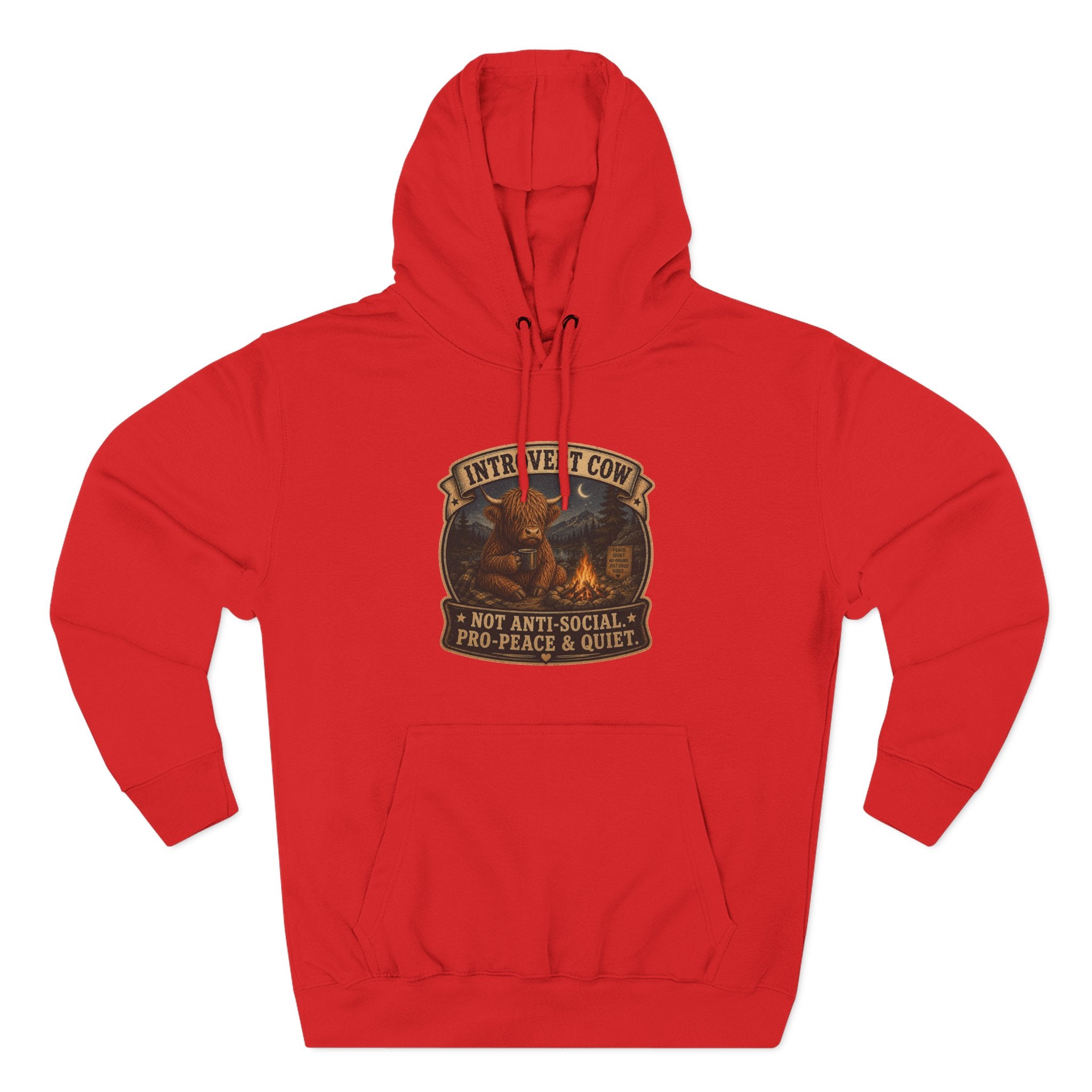 Introvert Highland Cow Three-Panel Fleece Hoodie