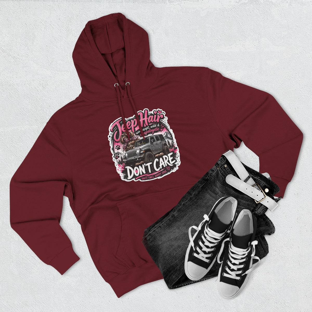 Jeep Hair Don't Care (Pink) Three-Panel Fleece Hoodie