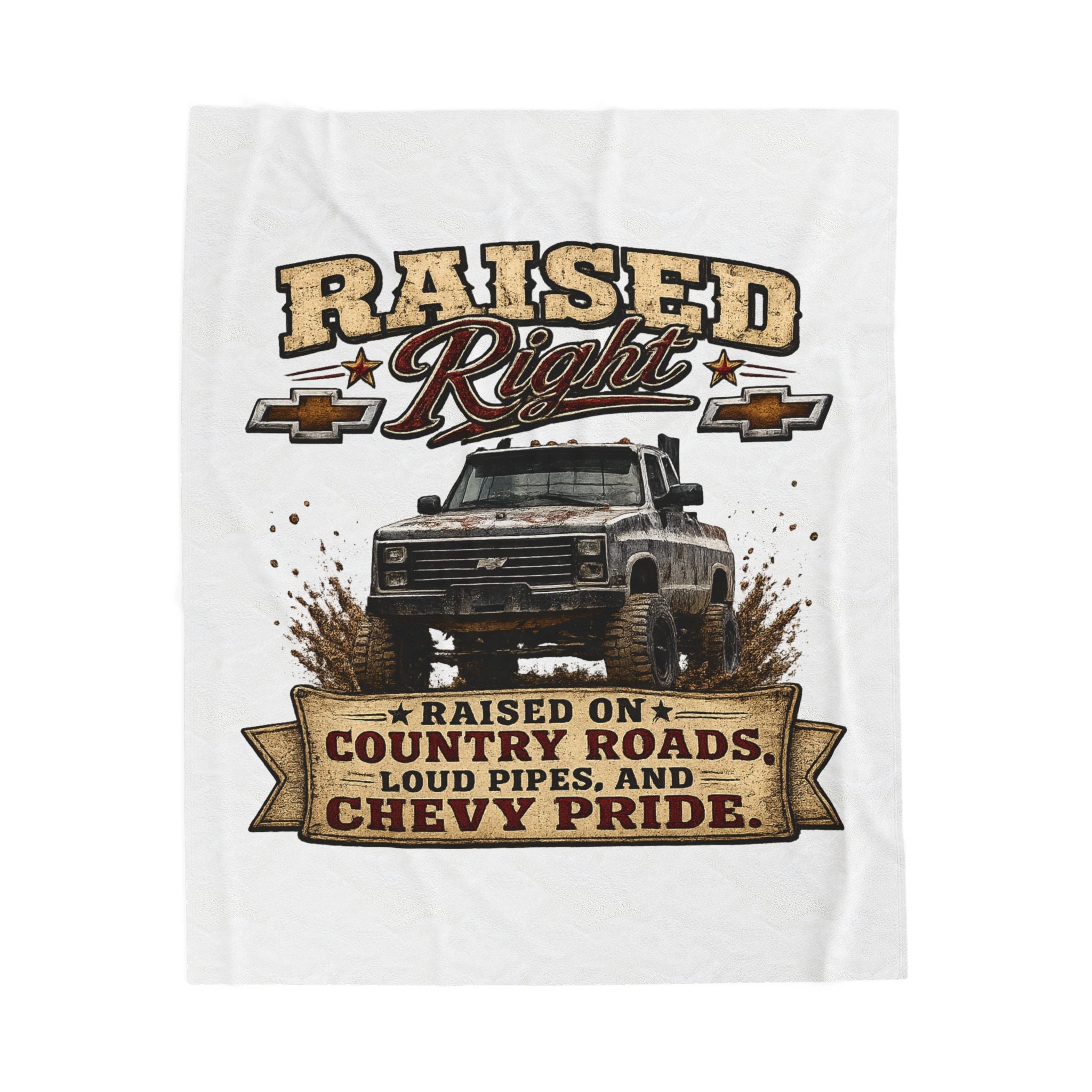 Raised Right Chevy Pride Velveteen Plush Blanket — Raised on Country Roads Design