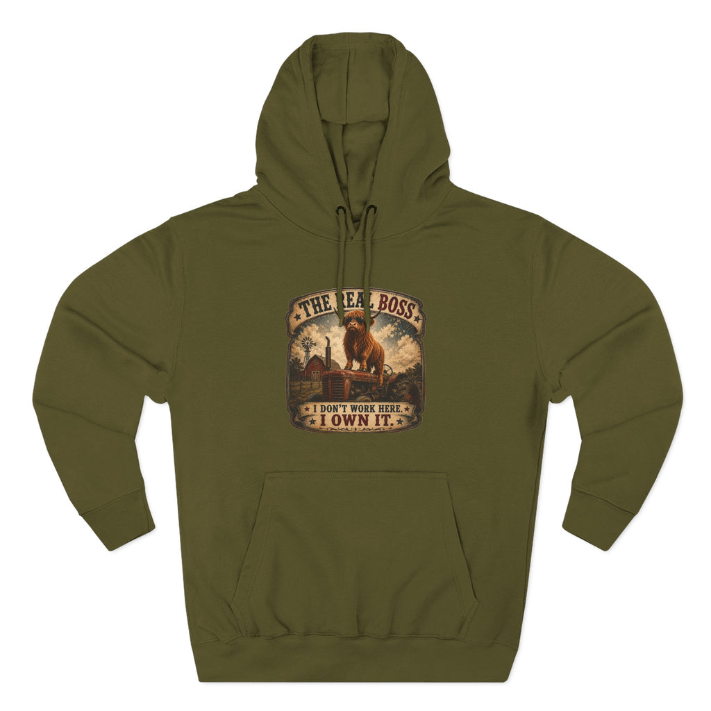 The Real Boss Highland Cow Three-Panel Fleece Hoodie