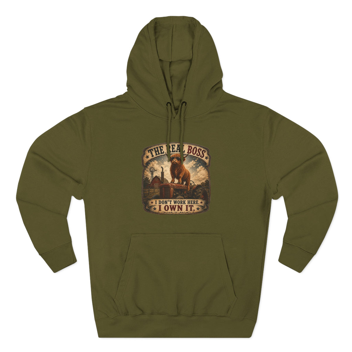 The Real Boss Highland Cow Three-Panel Fleece Hoodie