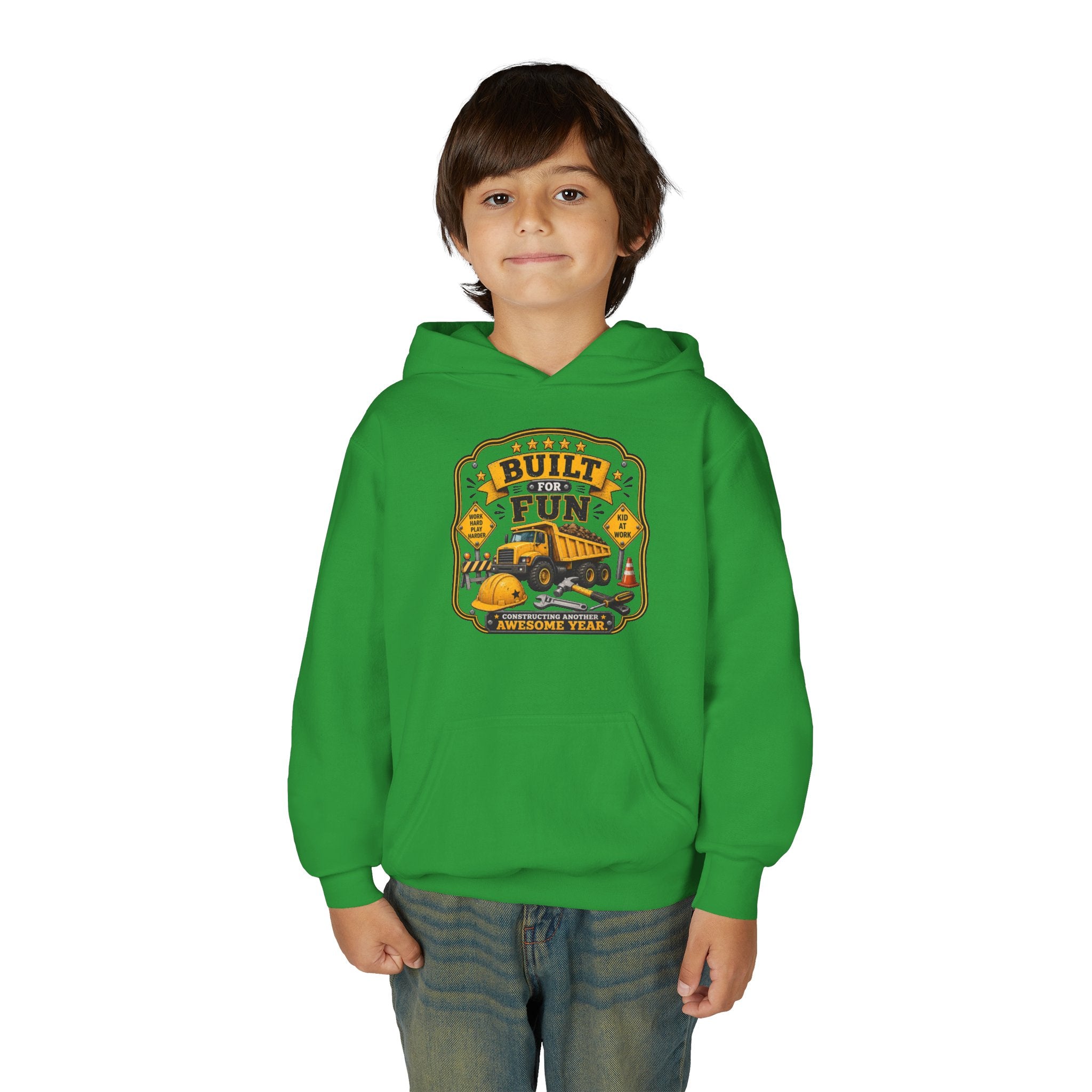 "Built for Fun" Construction Truck Pullover - Youth Hoodie