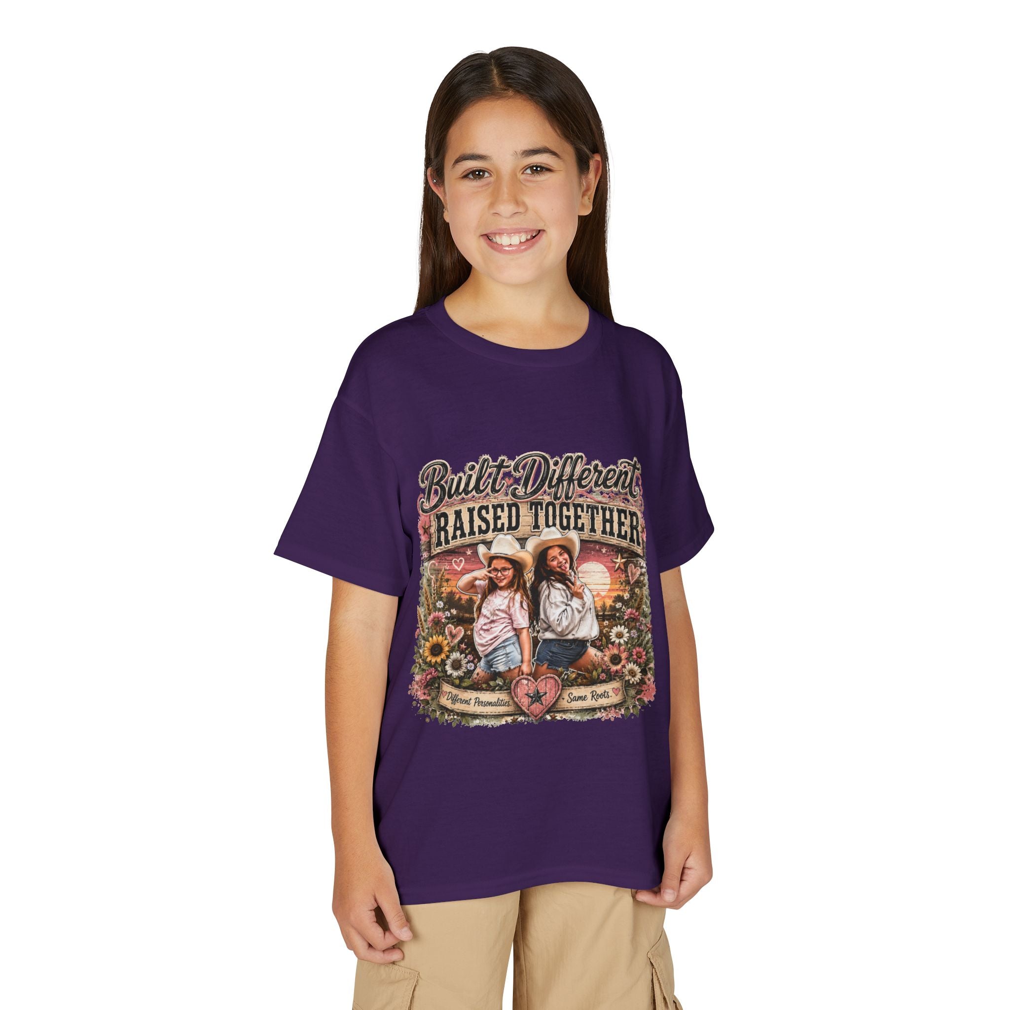 "Built Different, Raised Together" Siblings Vintage Floral Tee — Youth T-Shirt