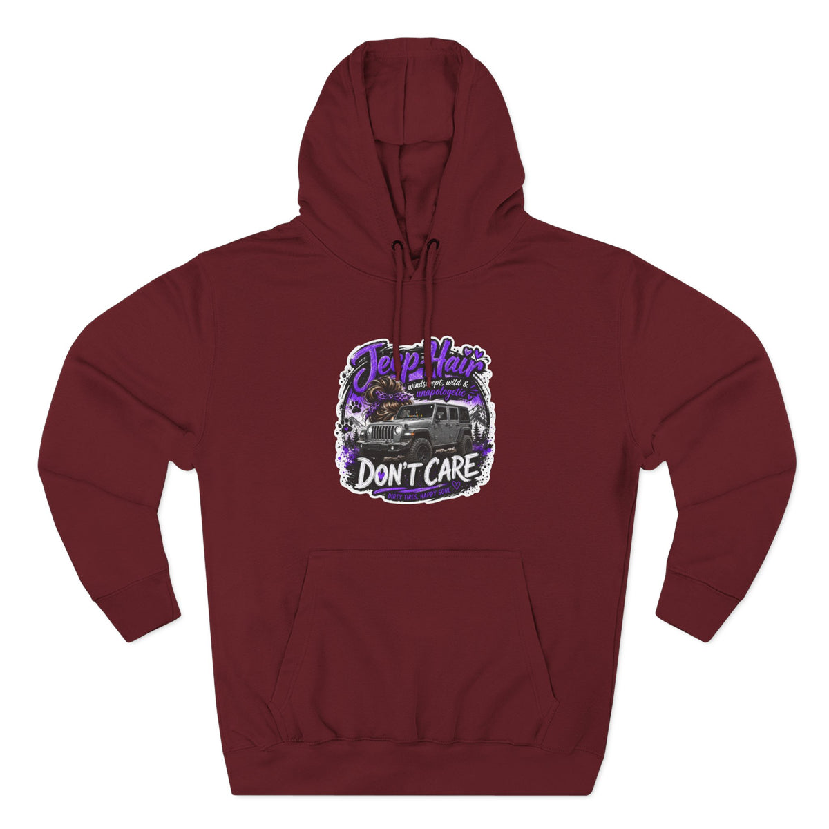 Jeep Hair Don't Care (Purple) Three-Panel Fleece Hoodie