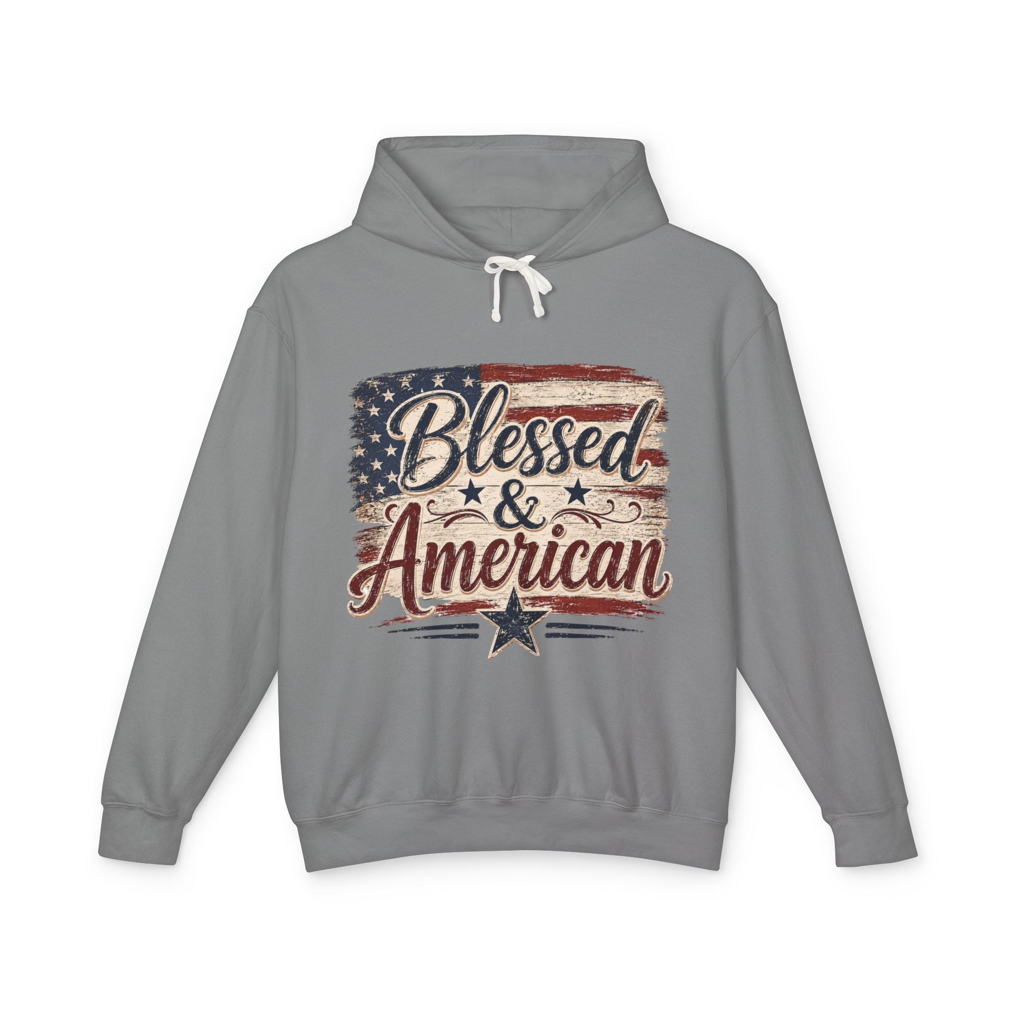 Blessed & American Hoodie — Patriotic Flag Graphic Lightweight Sweatshirt