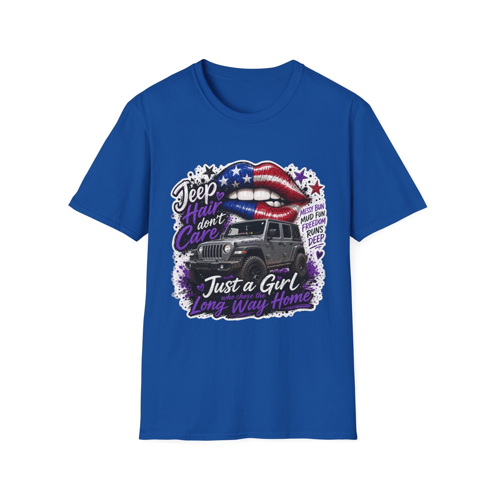 Jeep Hair Don't Care T-Shirt — American Flag Lips Off-Road Truck Tee