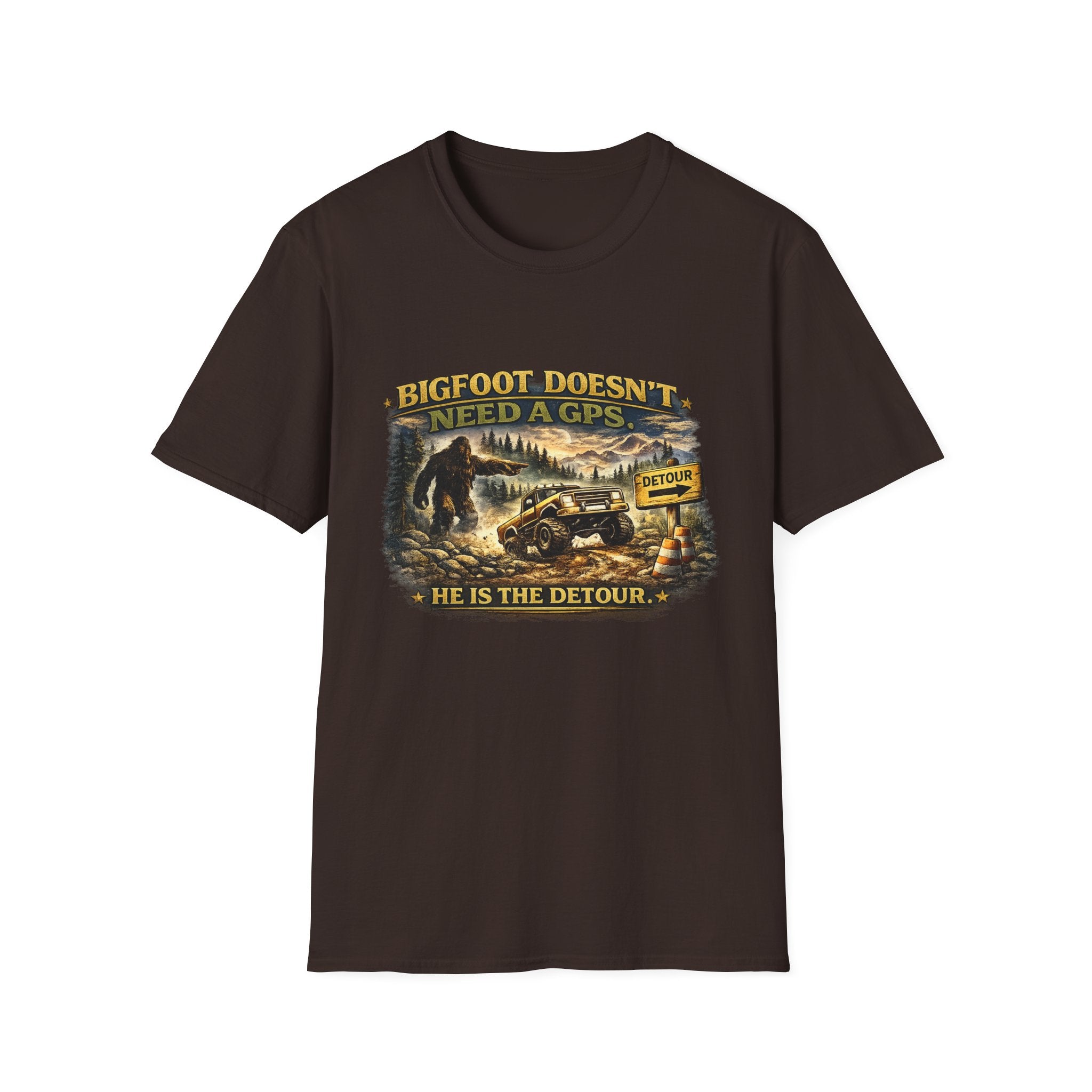 Bigfoot Doesn't Need a GPS T-Shirt — Funny Sasquatch Off-Road Detour Tee