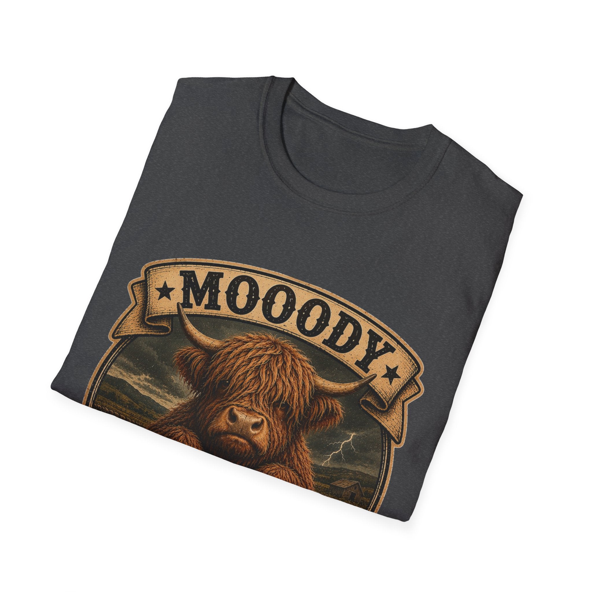 Moody Today's Forecast Highland Cow Unisex Softstyle T-Shirt