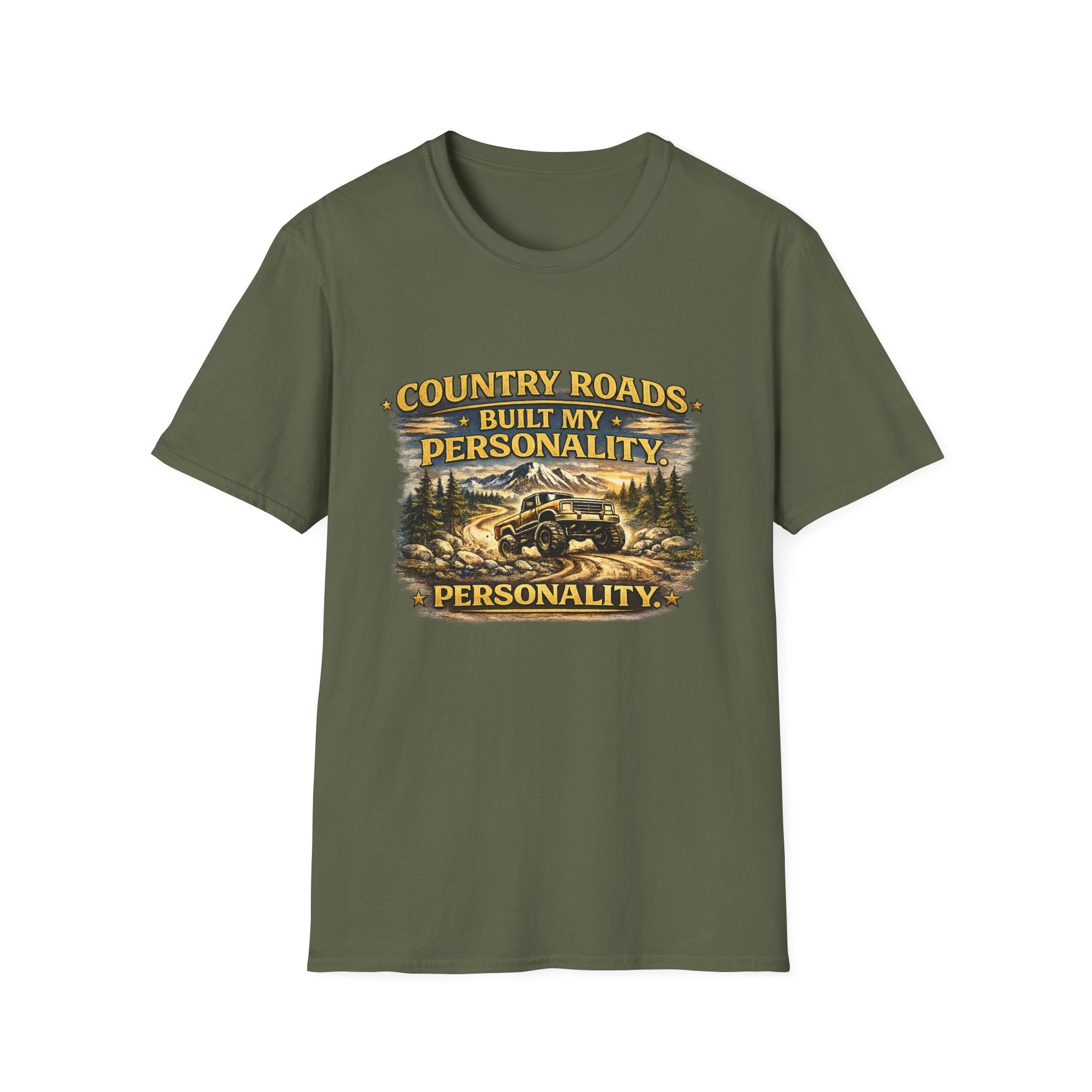 "Country Roads Built My Personality" Vintage Mountain Truck Tee — T-Shirt