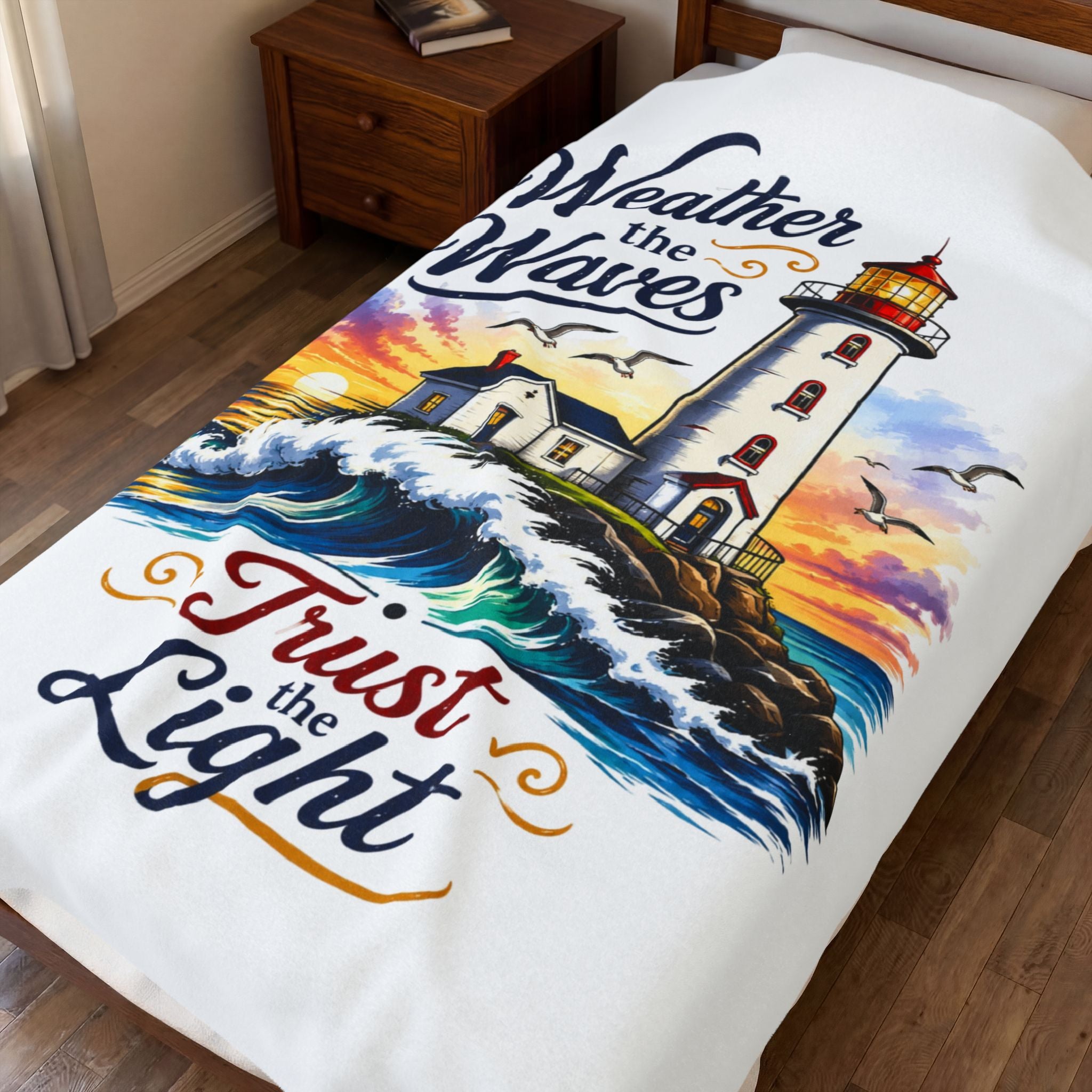 Lighthouse 'Weather the Waves, Trust the Light' Velveteen Plush Blanket