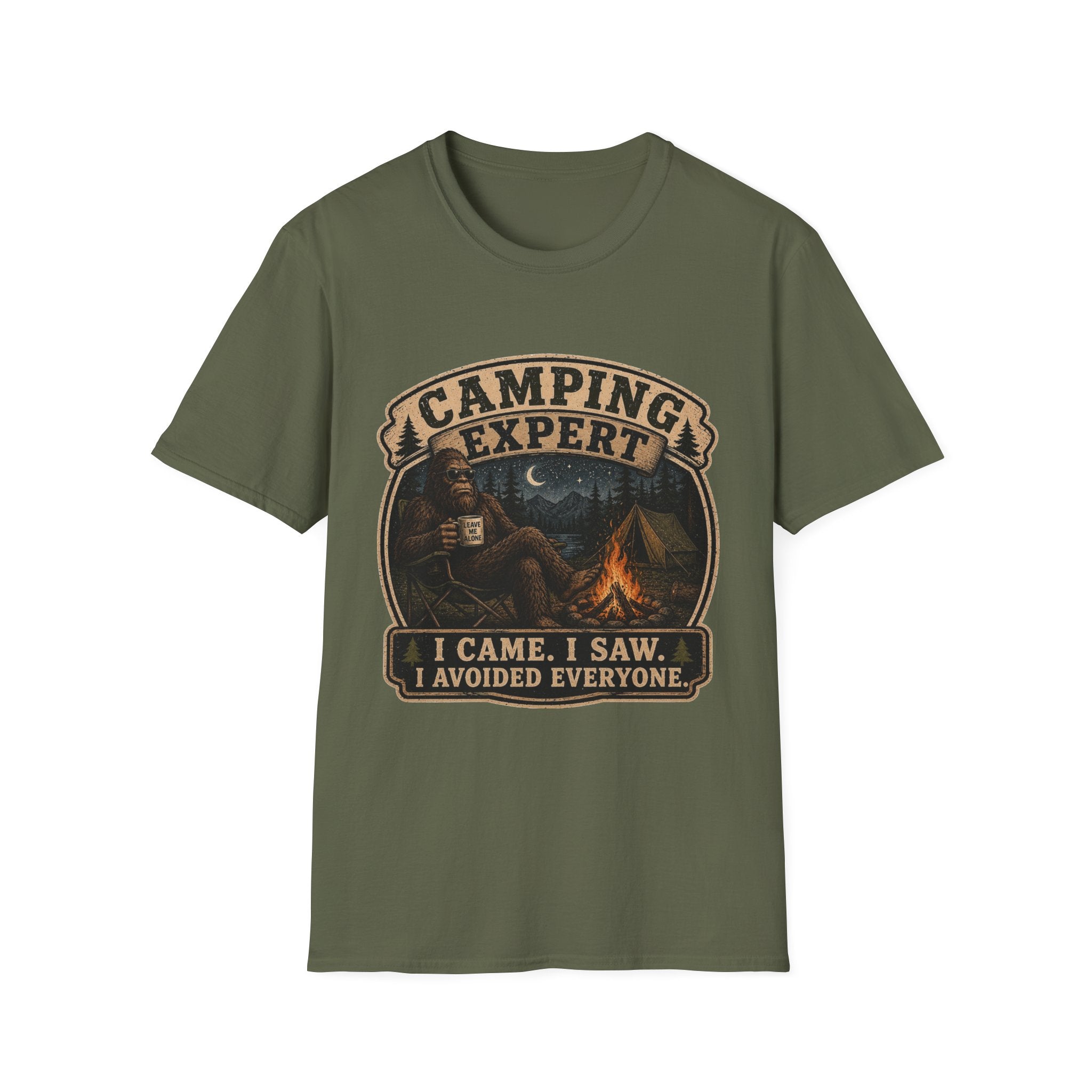 Camping Expert T-Shirt — “I Came. I Saw. I Avoided Everyone.” Outdoorsy Campfire Tee