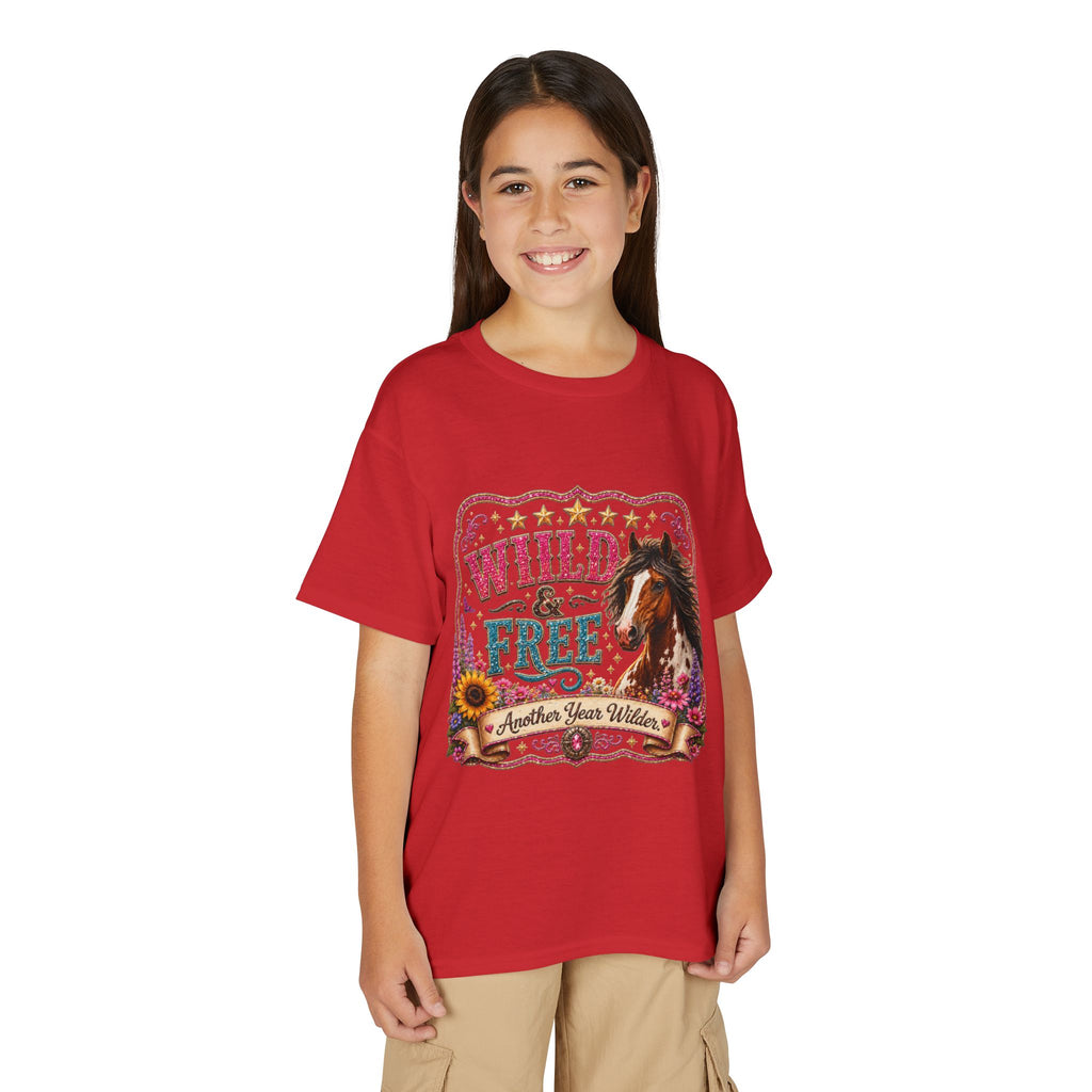 "Another Year Wilder" Horse Graphic — Wild & Free Youth T‑Shirt