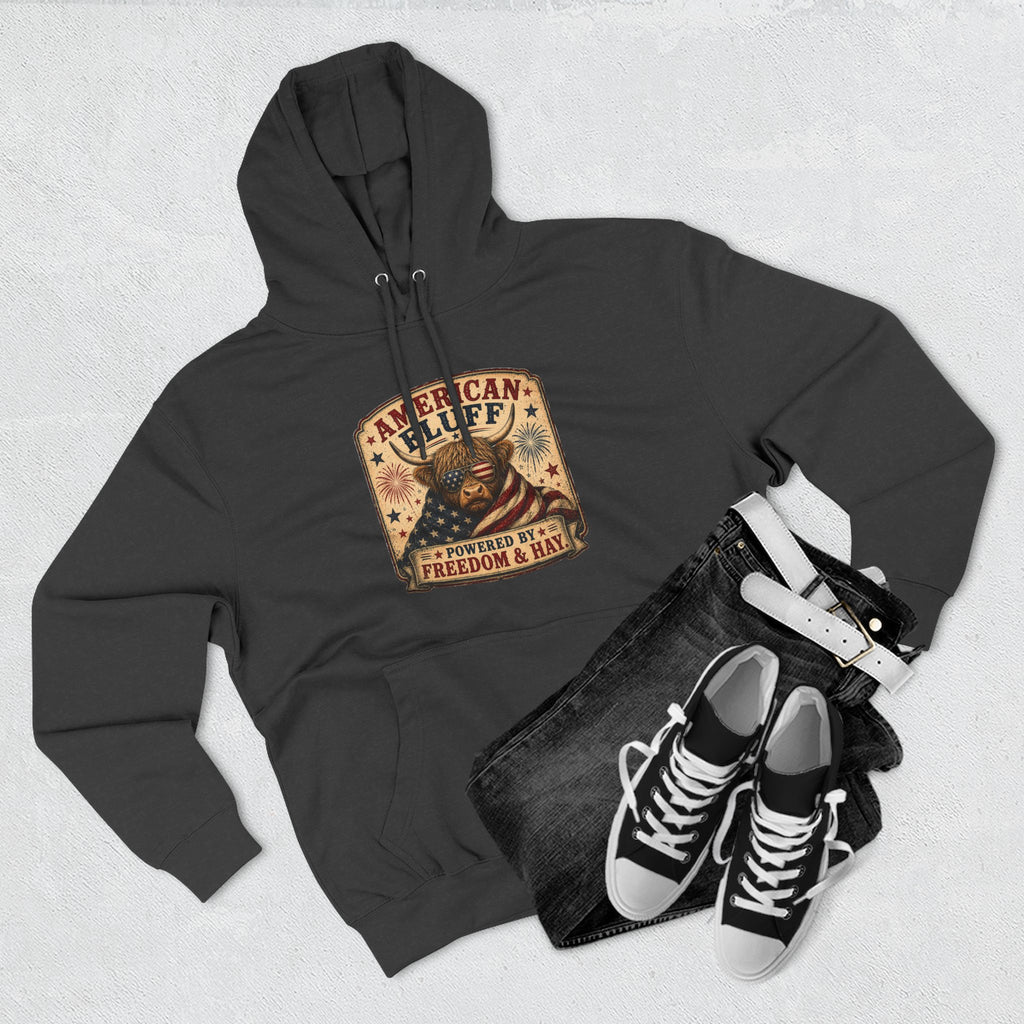 American Fluff Highland Cow Three-Panel Fleece Hoodie