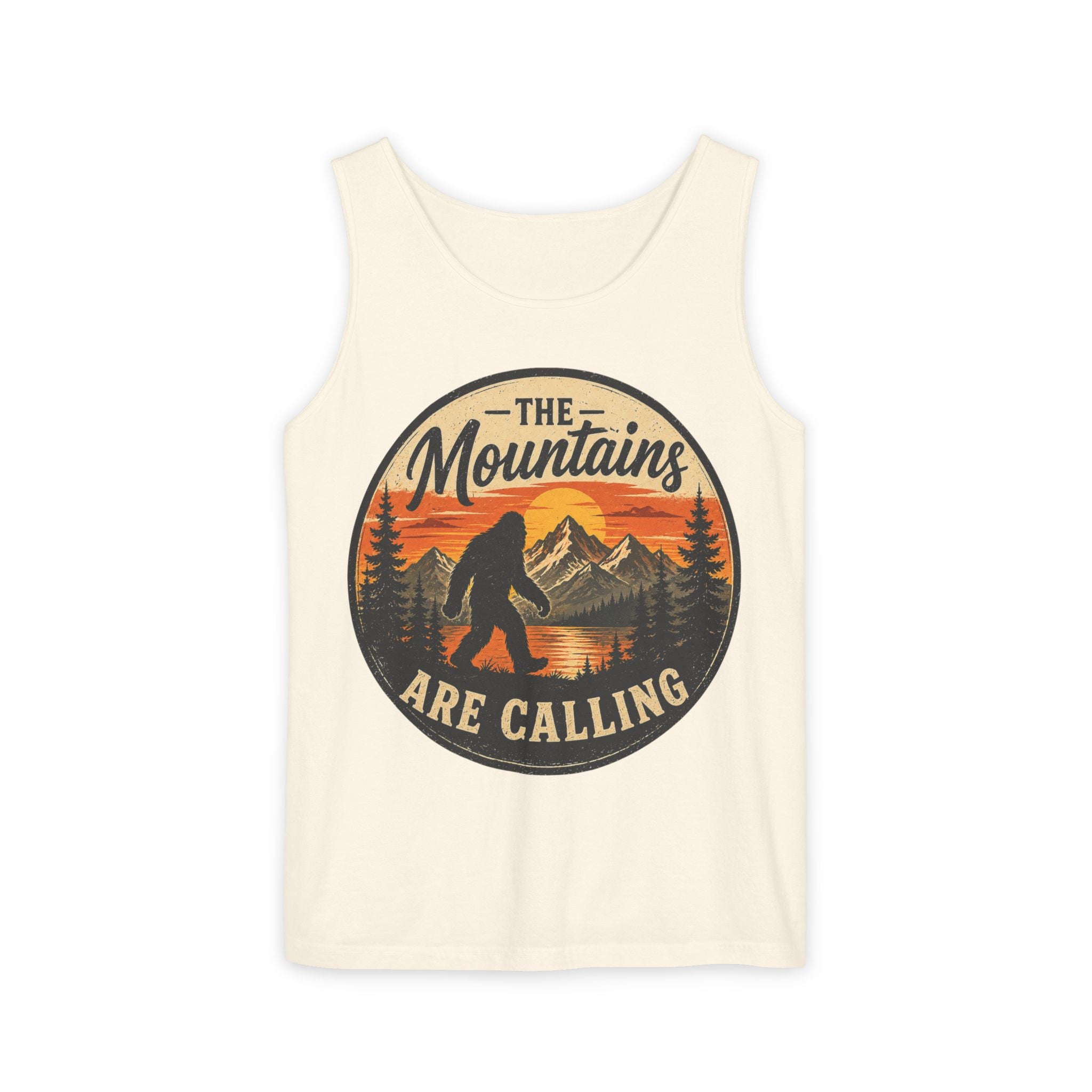 The Mountains Are Calling Tank Top — Vintage Bigfoot Hiking Graphic Tank