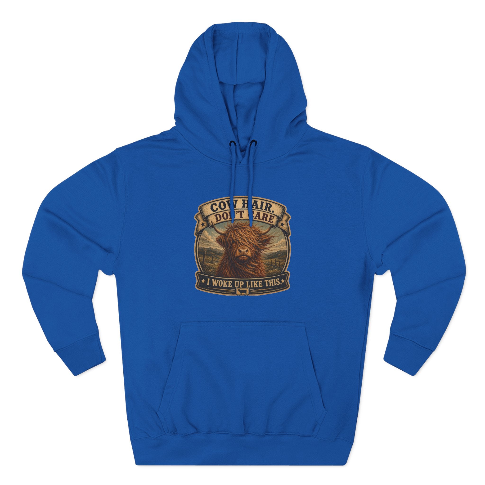 Cow Hair Don't Care Highland Cow - Three-Panel Fleece Hoodie