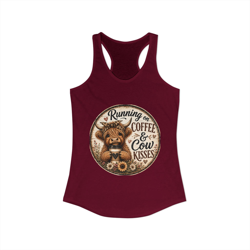 Running on Coffee & Cow Kisses Women's Ideal Racerback Tank