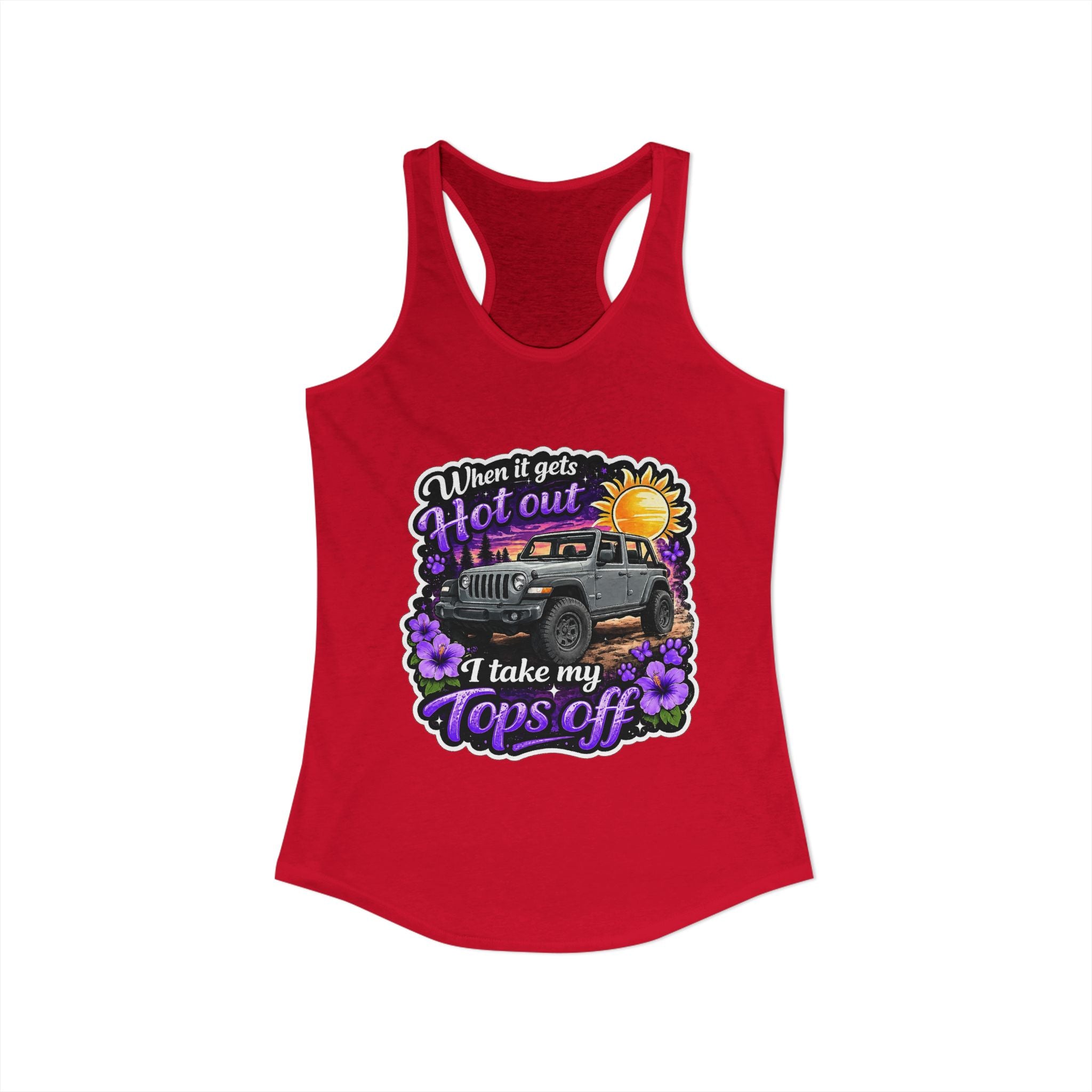 When It Gets Hot I Take My Tops Off (Purple) Women's Ideal Racerback Tank