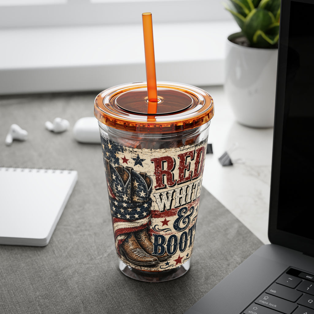 Red White & Boots Sunsplash Tumbler with Straw, 16oz