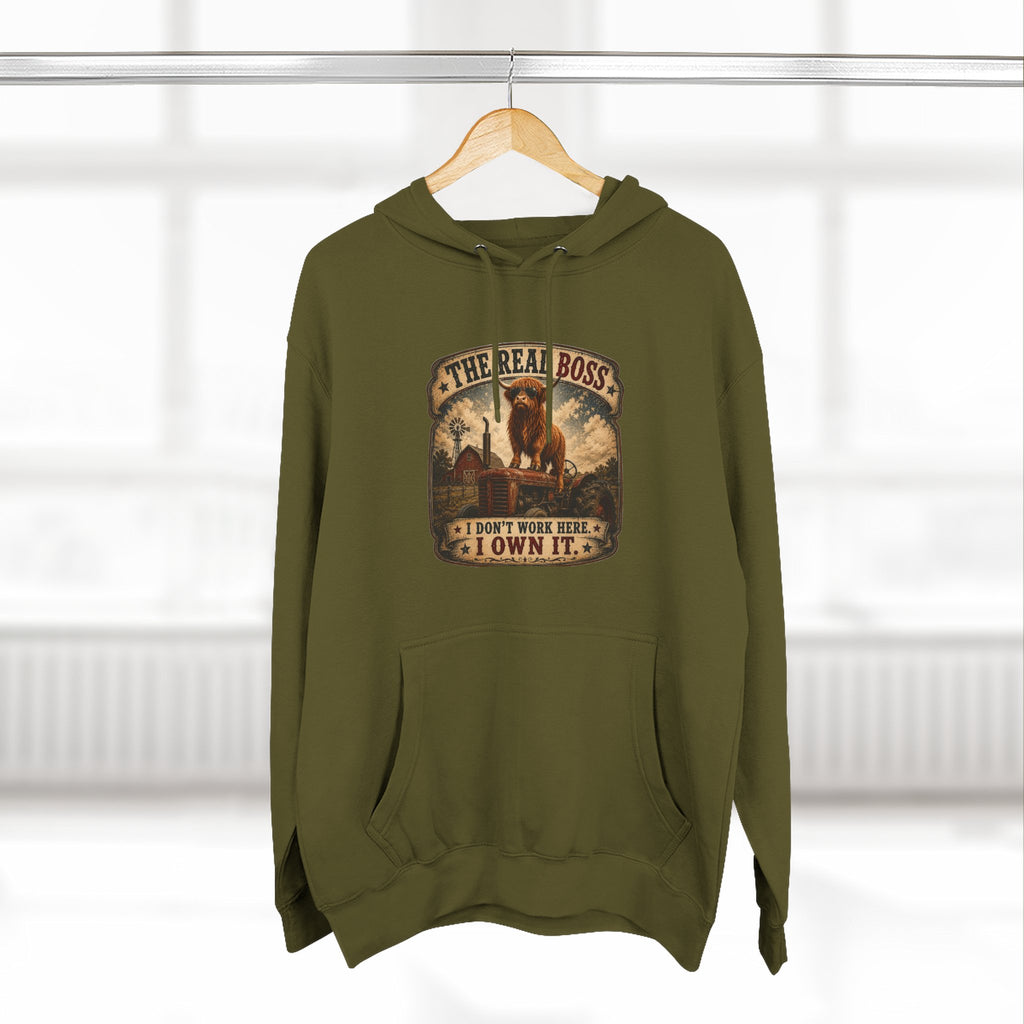 The Real Boss Highland Cow Three-Panel Fleece Hoodie