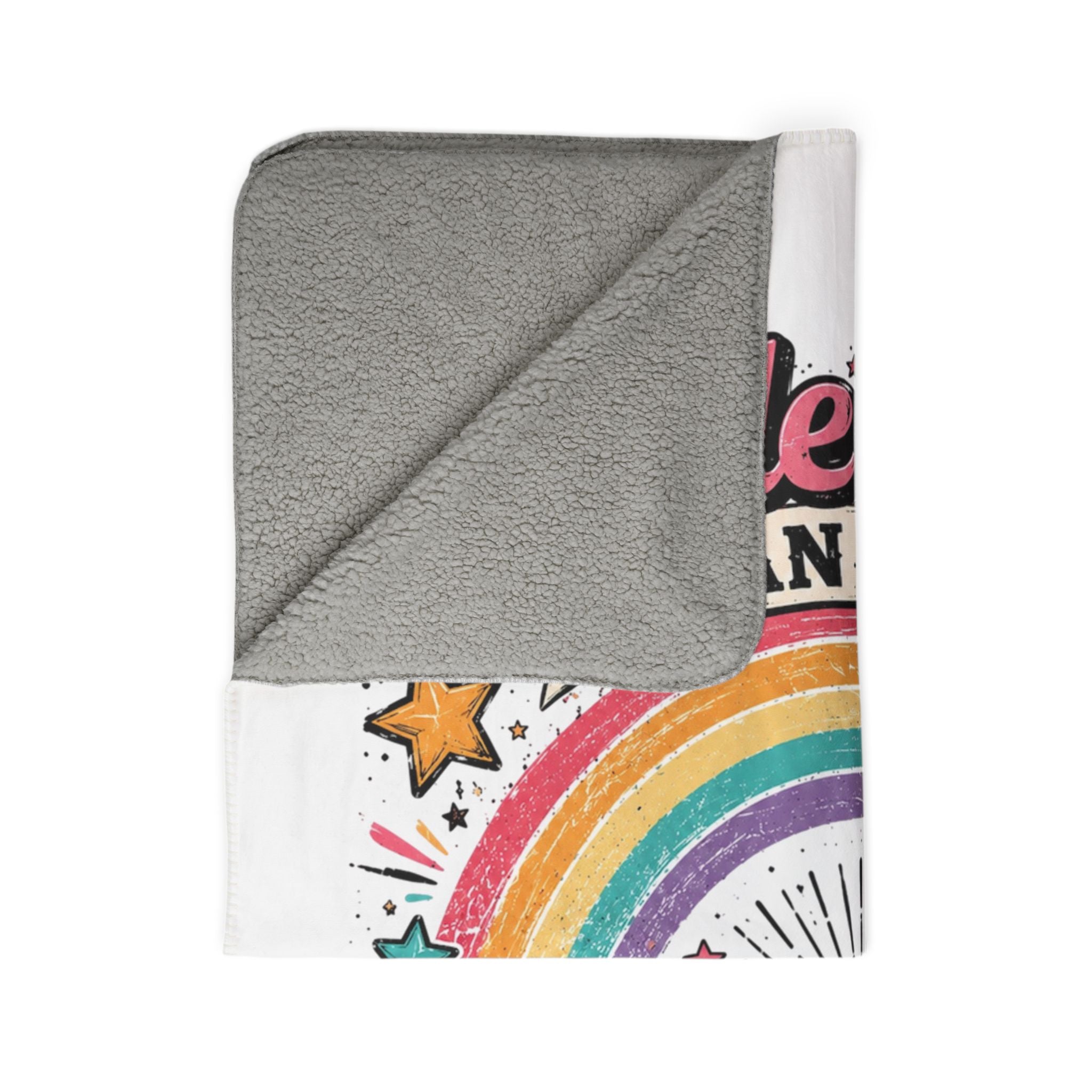 "Smile First, Plan Later" Rainbow Chaos Cozy Throw — Fleece Sherpa Blanket