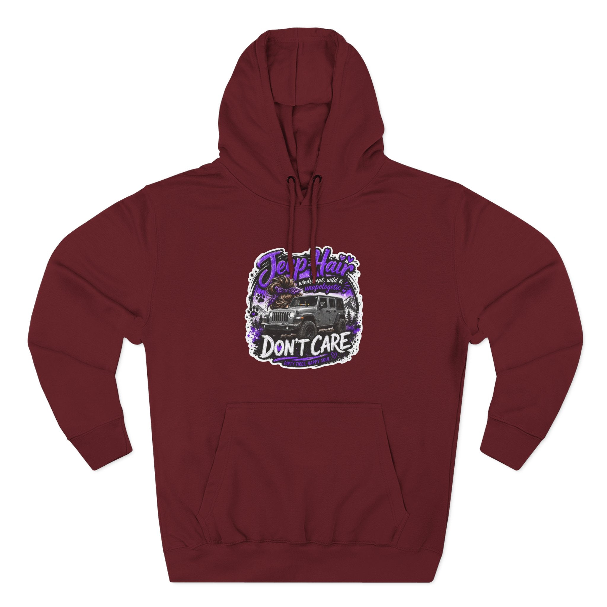 Jeep Hair Don't Care (Purple) Three-Panel Fleece Hoodie